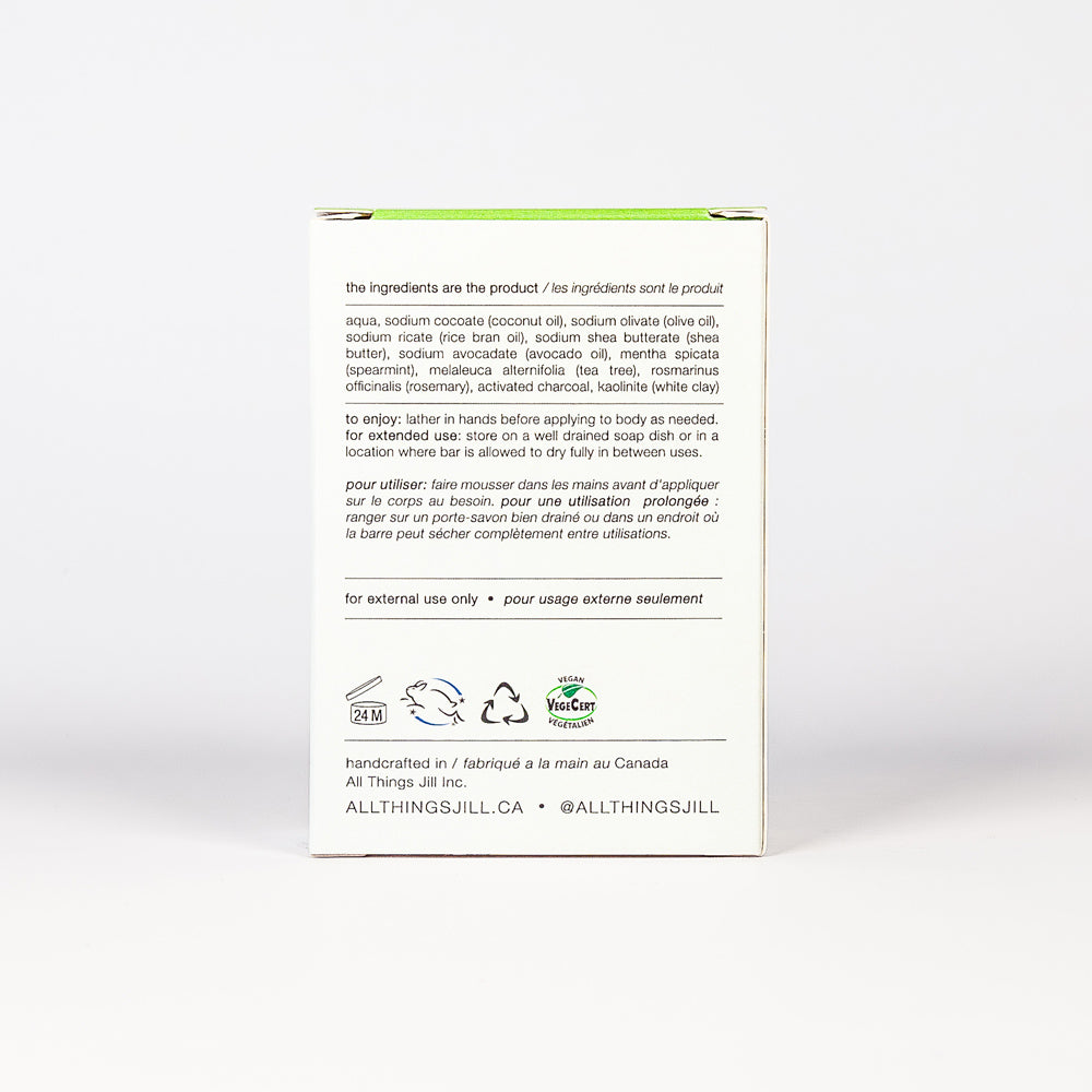 竹炭+薄荷 手工皂 背面標籤及成分圖