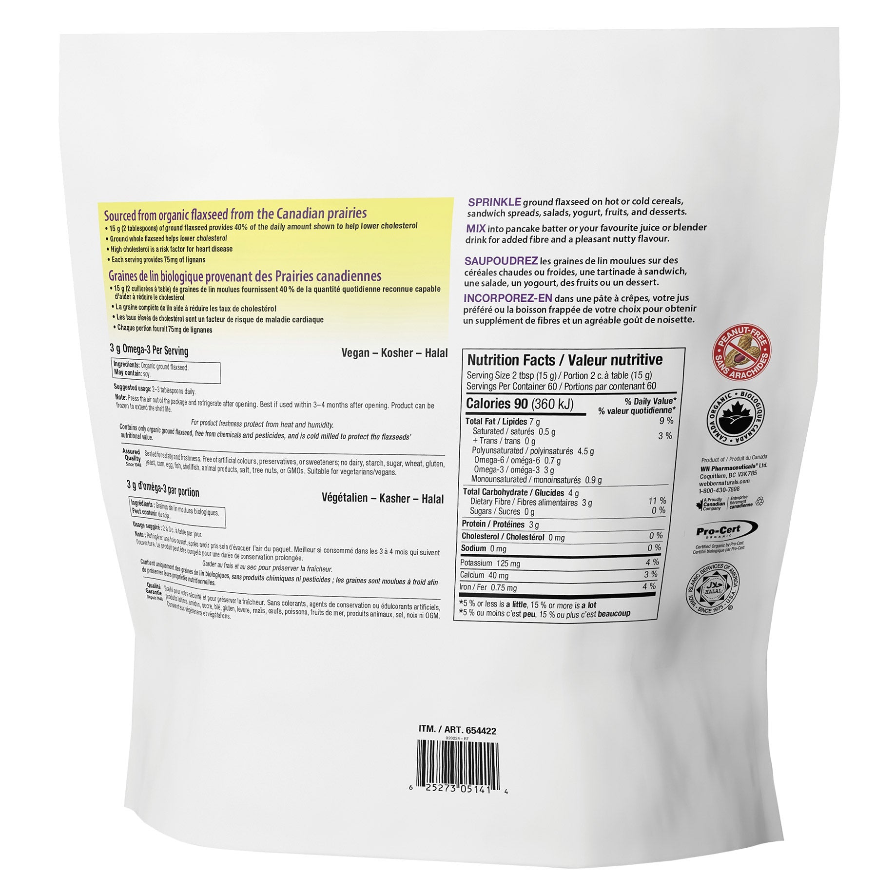 Webber Naturals 有機冷磨亞麻籽粉 Omega-3 + 膳食纖維 (900g x 2包) 產品圖片 2