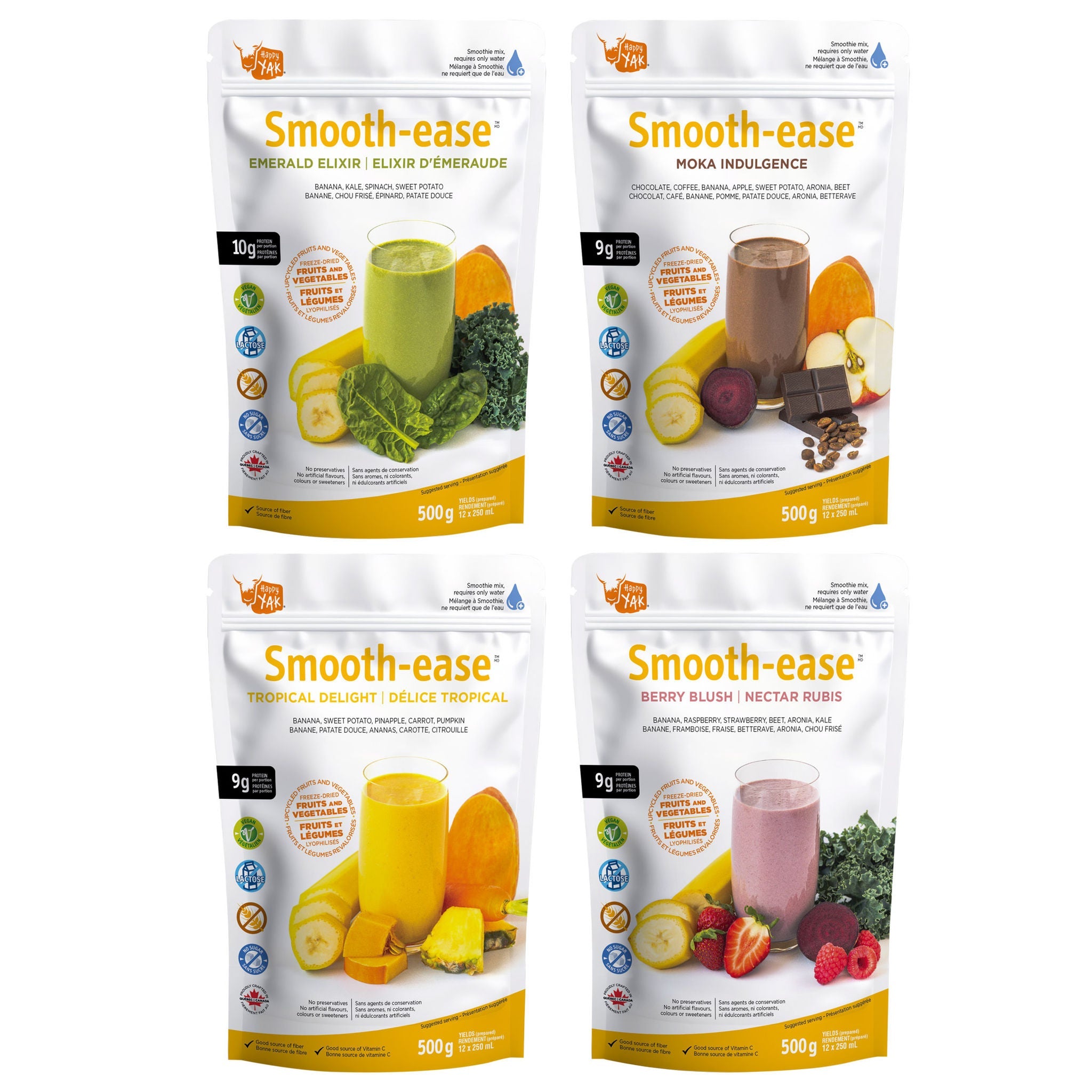 Happy Yak Smooth-ease 純素凍乾水果蔬菜 Smoothie 粉 4款口味 (500g x 4包) 產品圖片 1