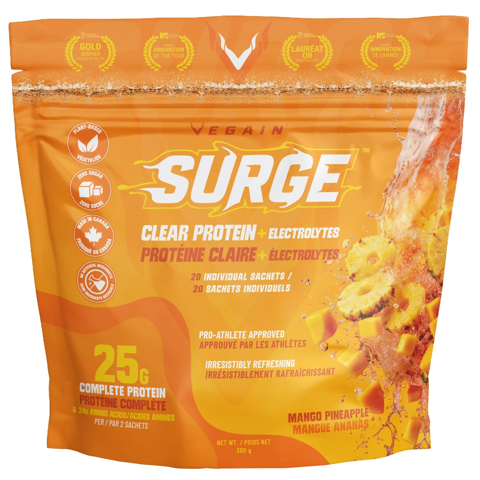 VEGAIN SURGE 透明蛋白電解質沖劑 芒果菠蘿味 (15g x 20包) 產品圖片 1