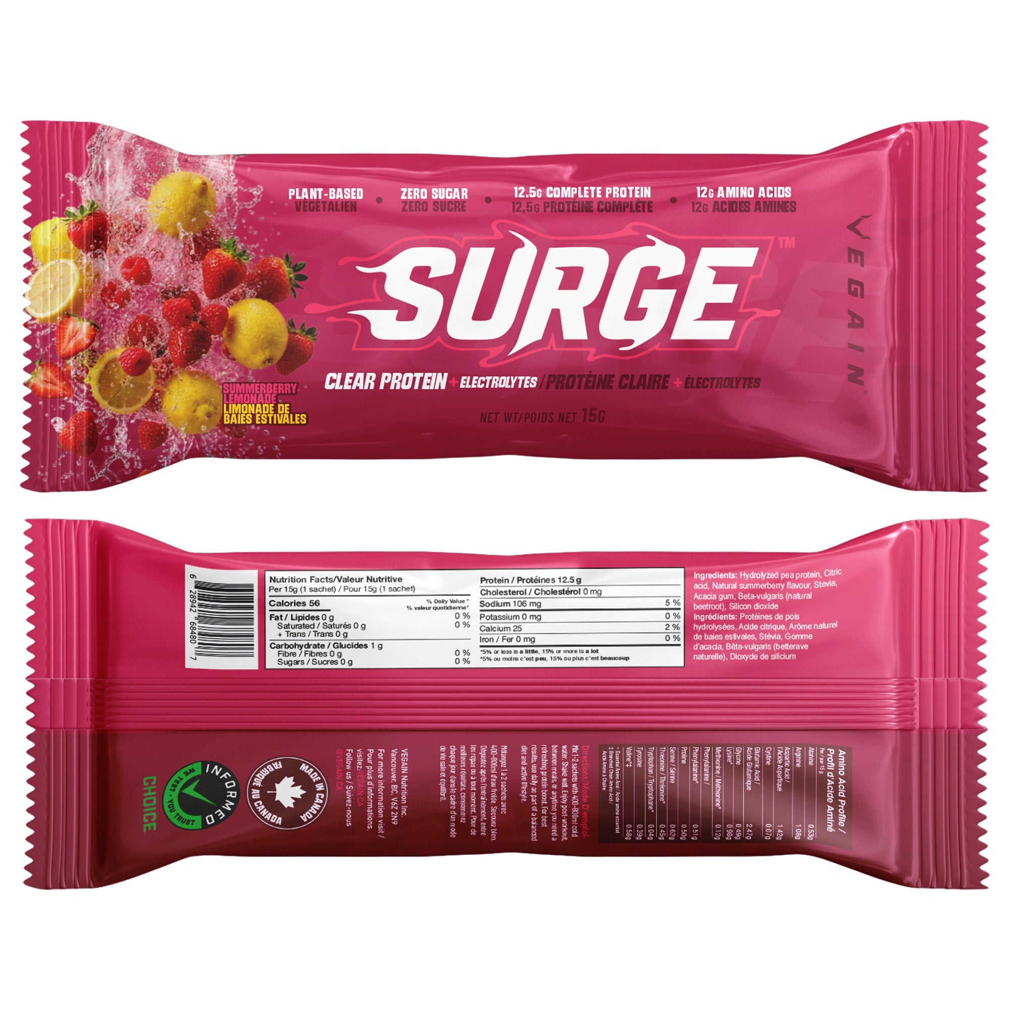 VEGAIN SURGE 透明蛋白電解質沖劑 夏日莓果檸檬味 (15g x 20包) 產品圖片 3