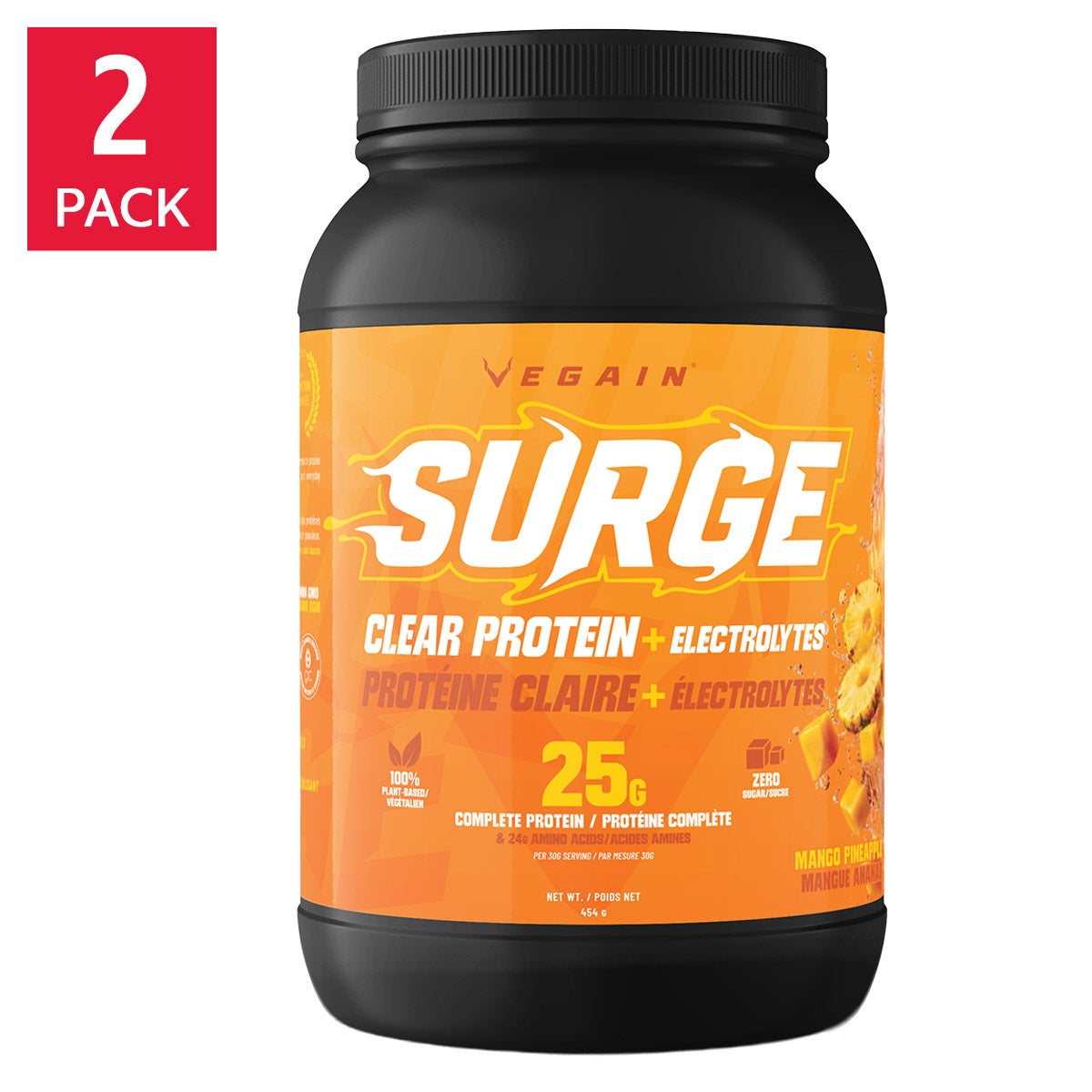 VEGAIN SURGE 透明蛋白電解質粉 芒果菠蘿味 (454g x 2罐) 產品圖片 1