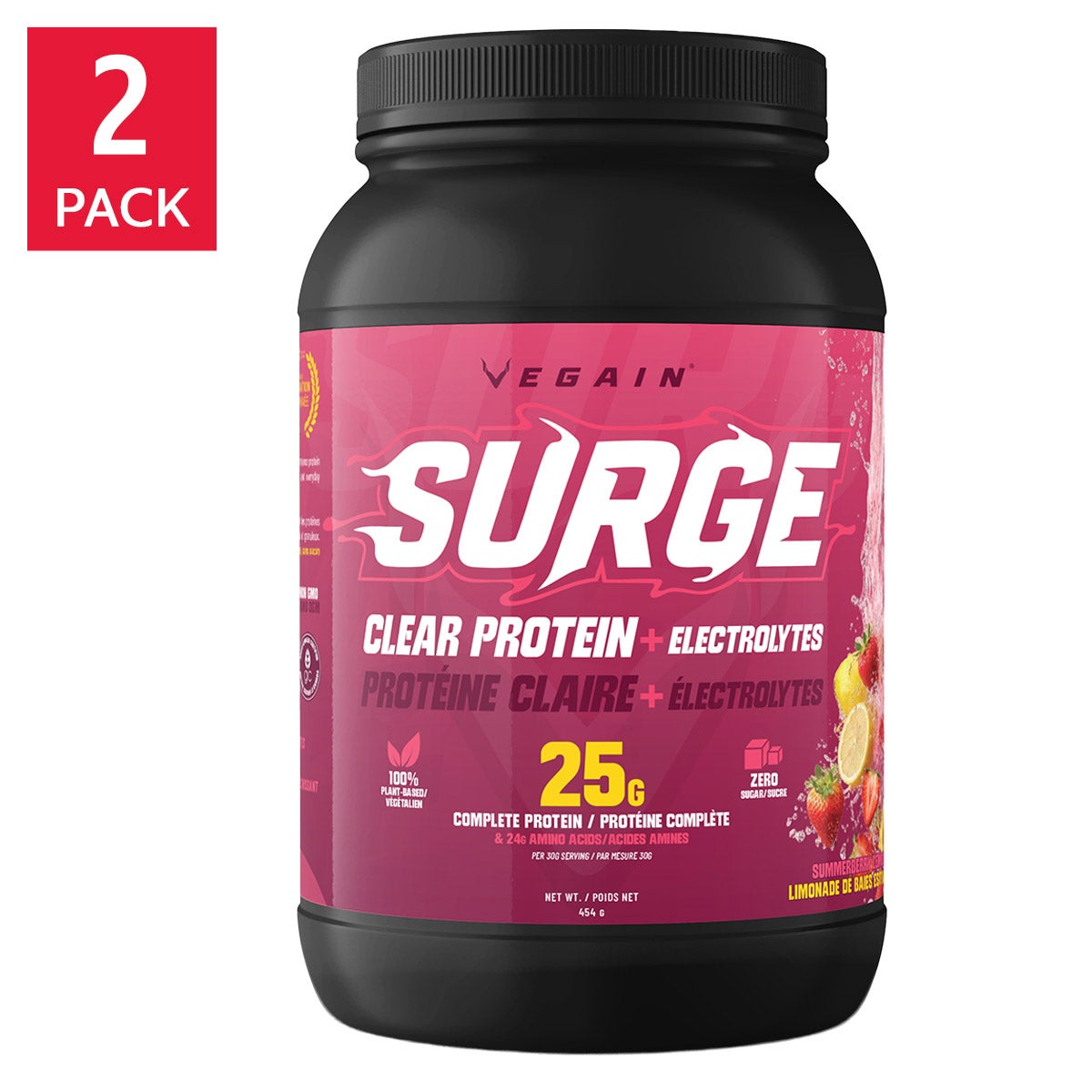 VEGAIN SURGE 透明蛋白電解質粉 夏日莓果檸檬味 (454g x 2罐) 產品圖片 1