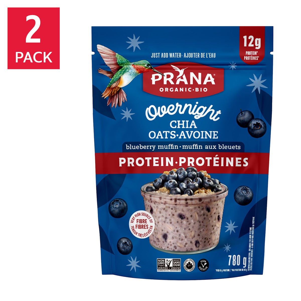 Prana Overnight Protein 高蛋白奇亞籽隔夜燕麥 (780g x 2包) 產品圖片 1