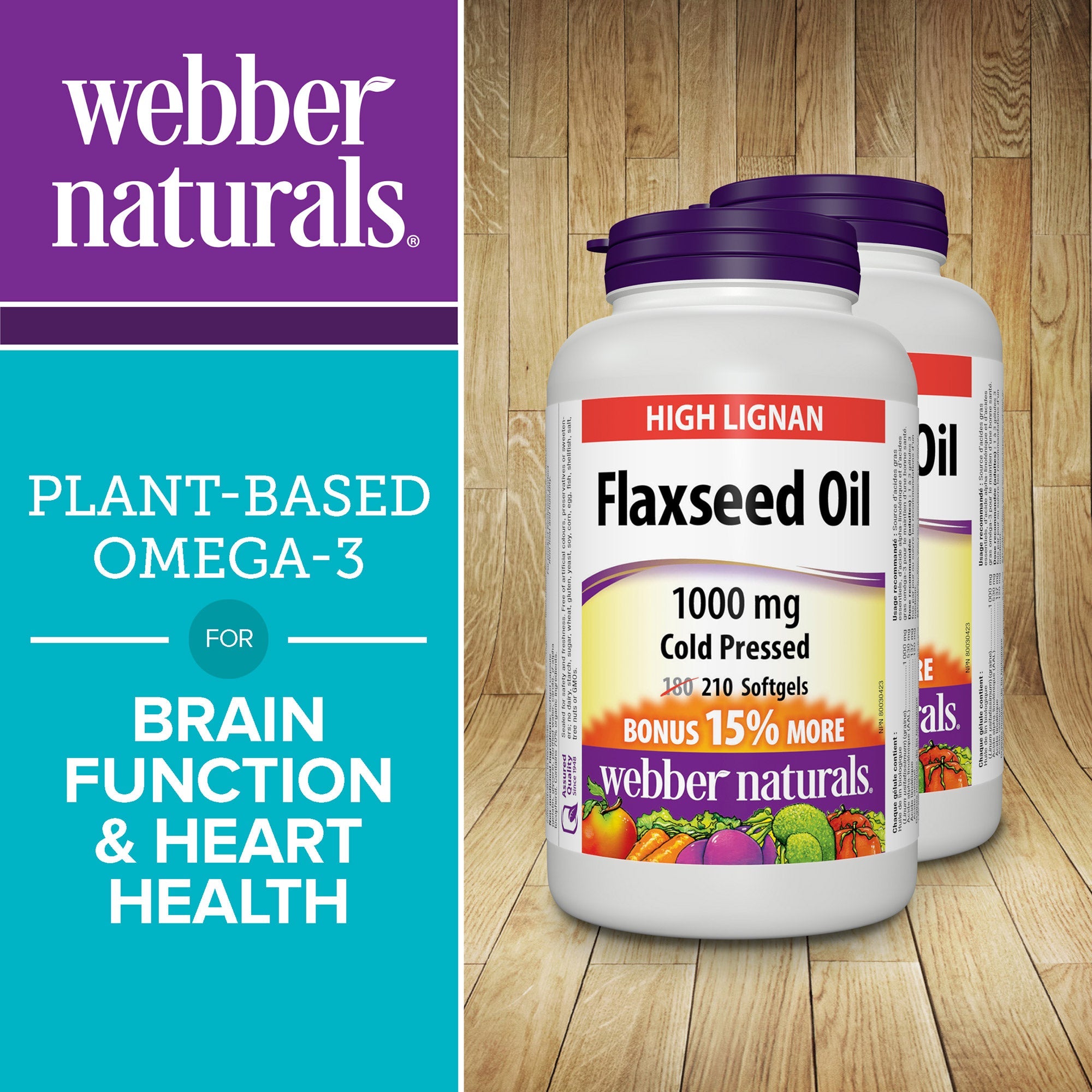 Webber Naturals 亞麻籽油 1000mg 軟膠囊 (210粒 x 2樽) 產品圖片 2