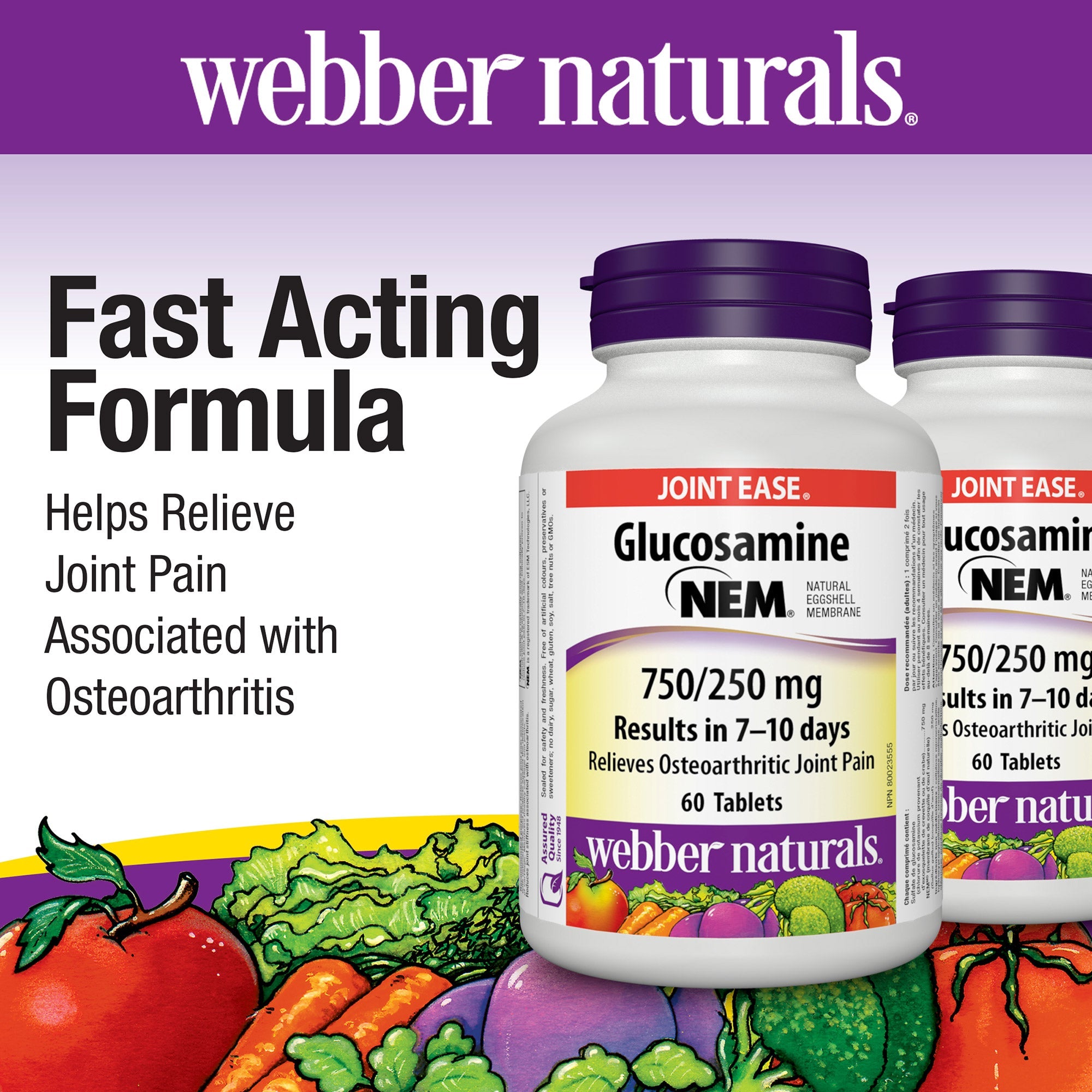 Webber Naturals 葡萄糖胺 + NEM® 天然蛋殼膜片 (60片 x 2樽) 產品圖片 2