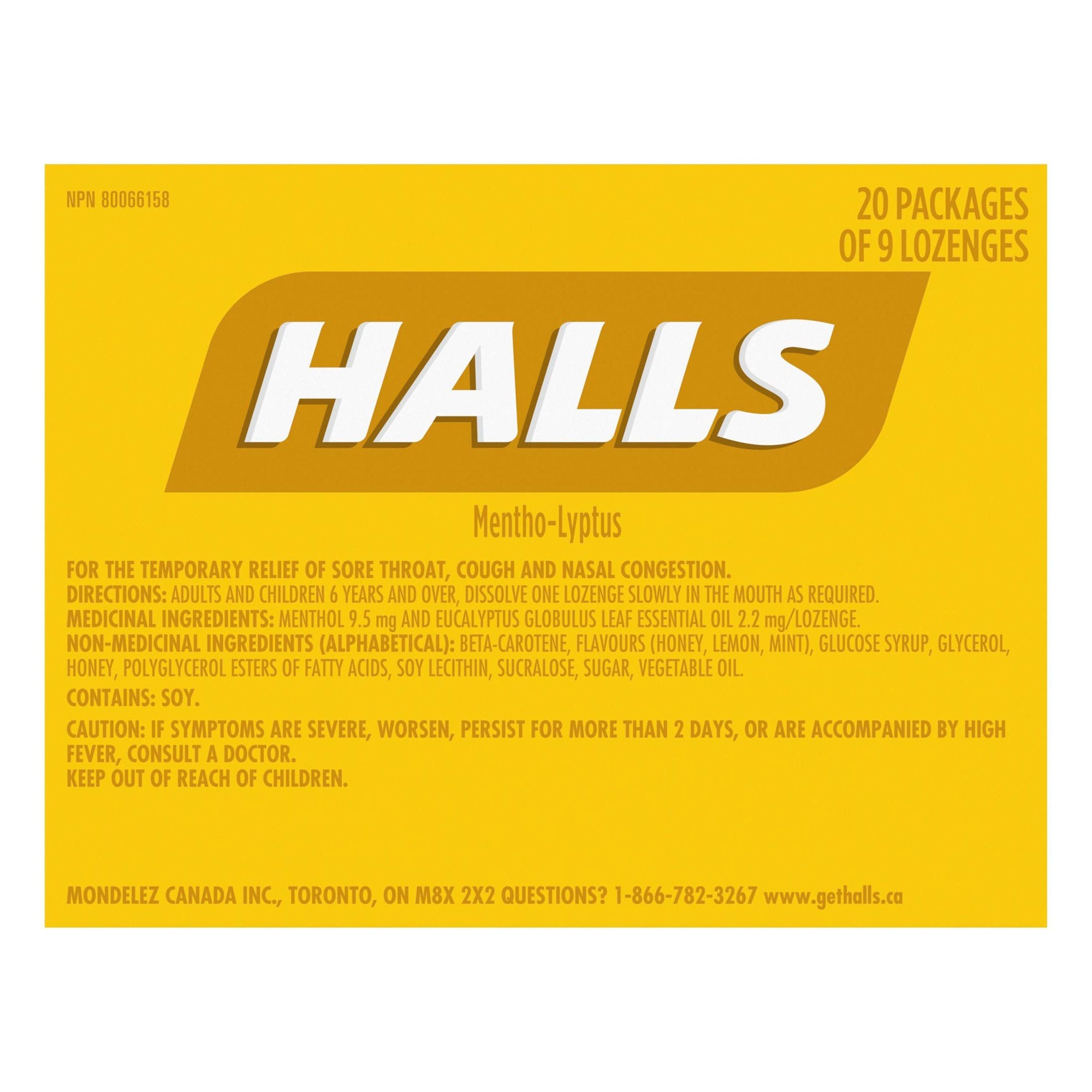 Halls 蜂蜜檸檬味潤喉糖 (9粒 x 20包) 產品圖片 3