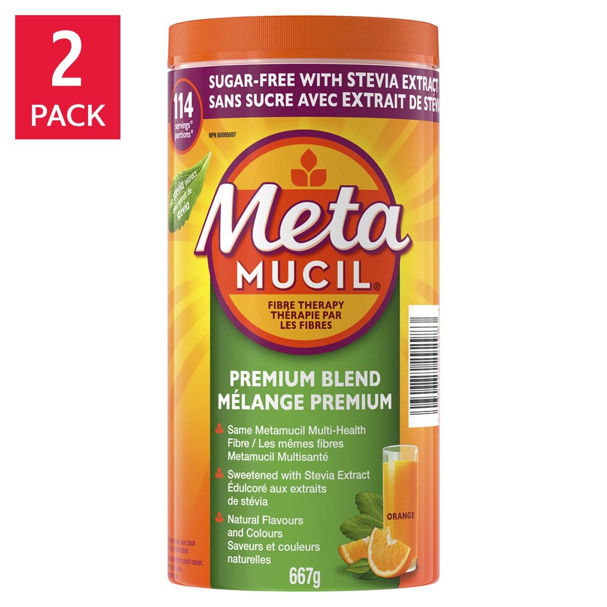 Metamucil Premium Blend 甜菊糖纖維粉 (114份 x 2罐) 產品圖片 1