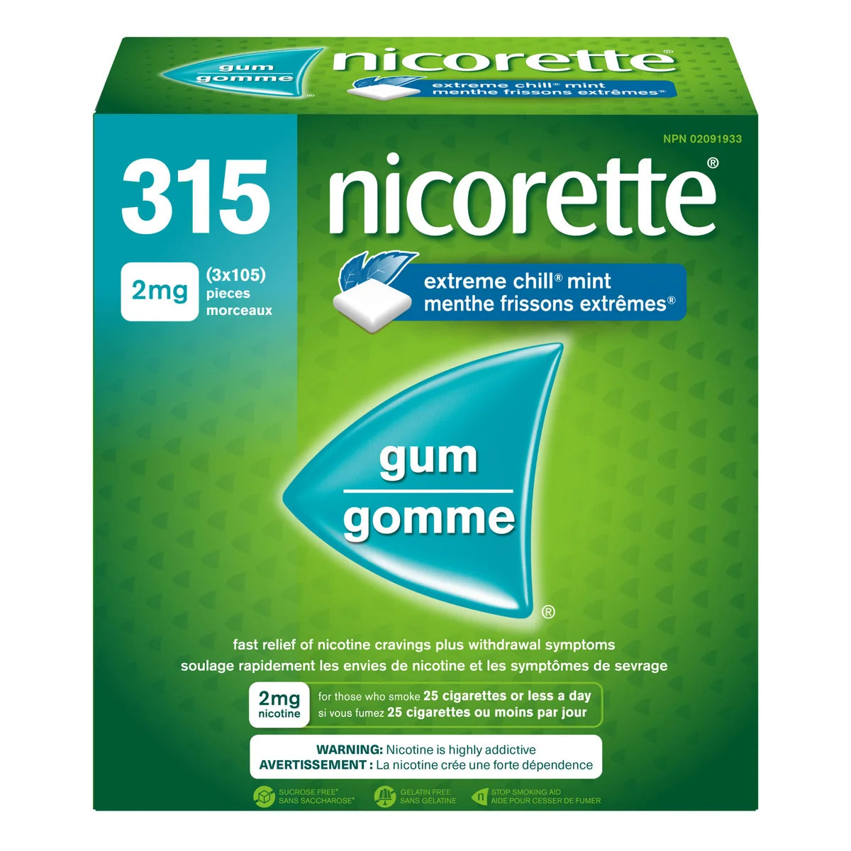 Nicorette 尼古丁戒煙香口膠 (特強冰涼薄荷味) 2mg (315粒 超值量販裝) - canadahk
