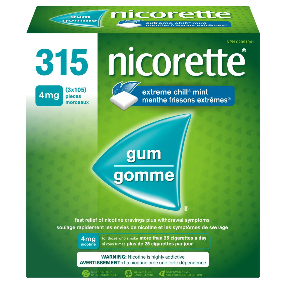 Nicorette 4mg 強效冰涼薄荷戒煙香口膠 (315粒 特惠裝) - canadahk