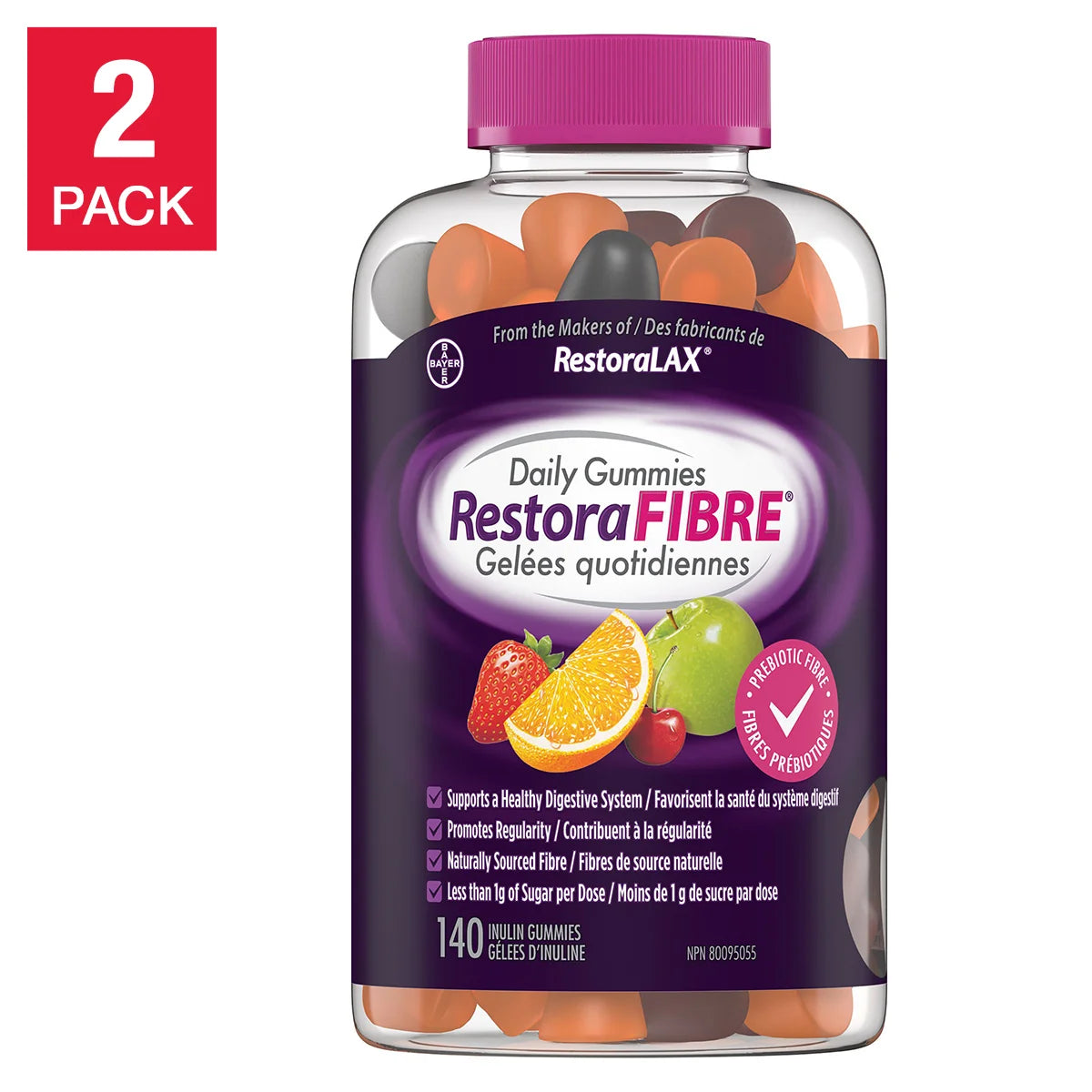 RestoraFIBRE 益生元纖維軟糖 (天然果味) 280粒 (140粒 x 2樽) - canadahk