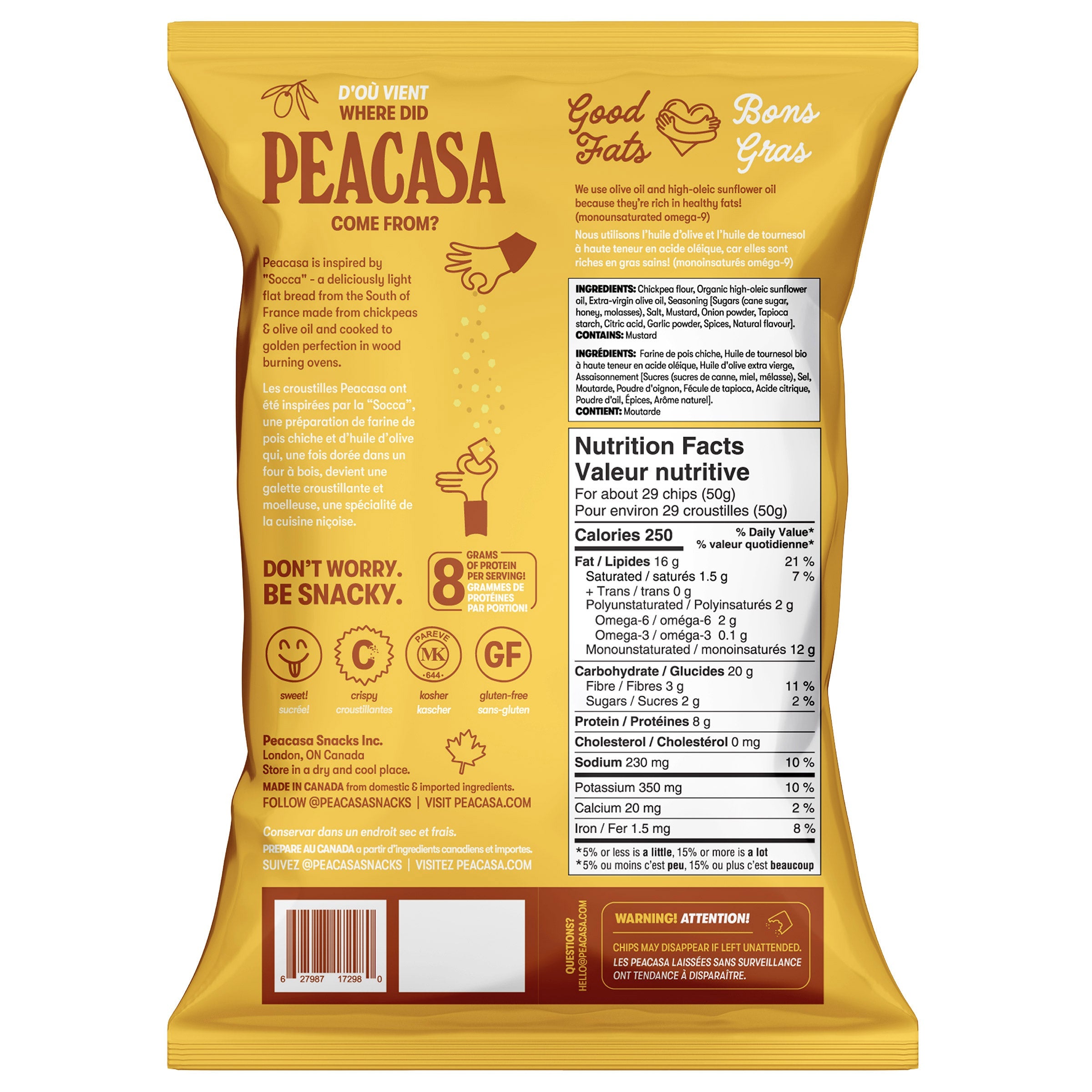 Peacasa 加拿大製鷹嘴豆脆片 海鹽+蜜糖芥末 (128g x 6包) 產品圖片 4