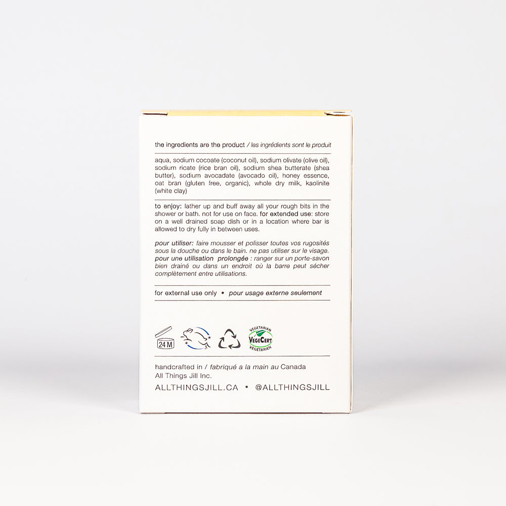 牛奶＋燕麥 磨砂手工皂 背面標籤及成分圖