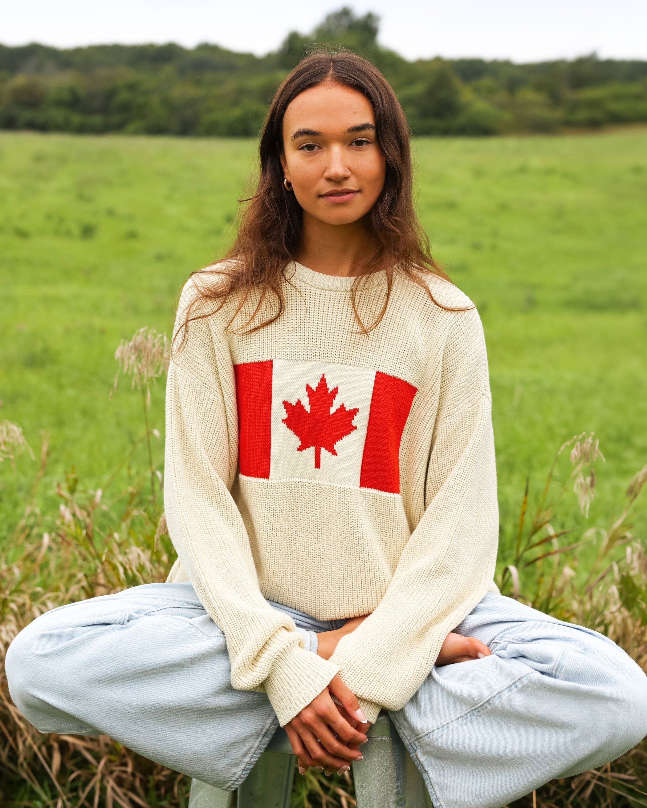 Province of Canada 加拿大國旗米白色純棉針織毛衣（男女同款）｜產品及穿著細節圖 2