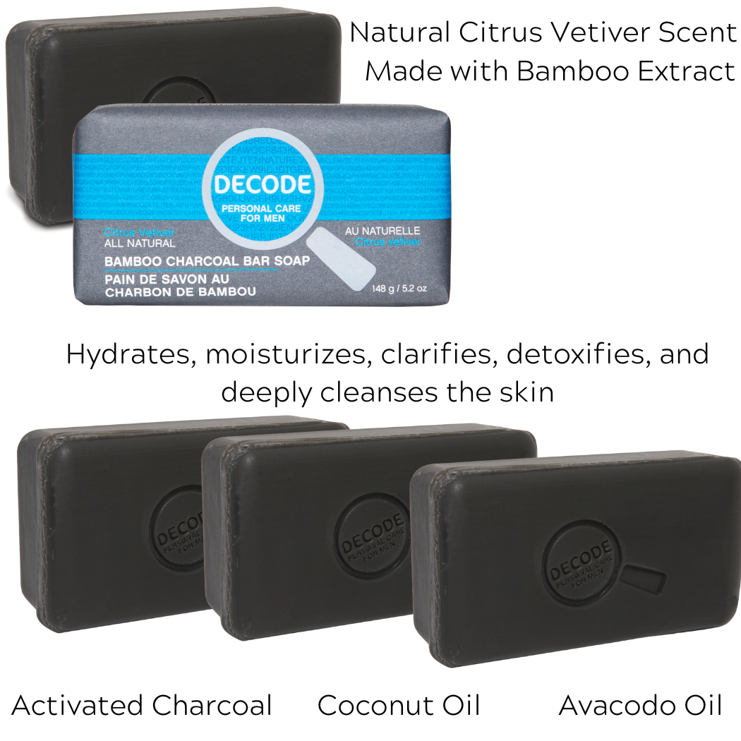 Hush Brands 3Pack Decode Personal Care For Men 柑橘 Vetiver 竹纖維 Charcoal 潔膚皂｜148g｜Original Packaging｜LIMITED QUANTITIES! 產品細節圖 