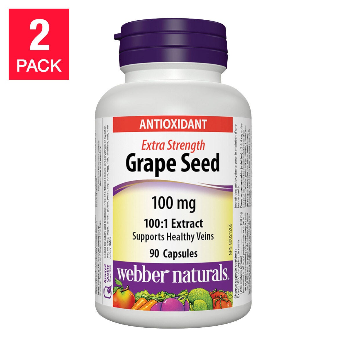 Webber Naturals 特強葡萄籽 100:1 萃取 100mg 膠囊 (90粒 x 2樽) 產品圖片 2