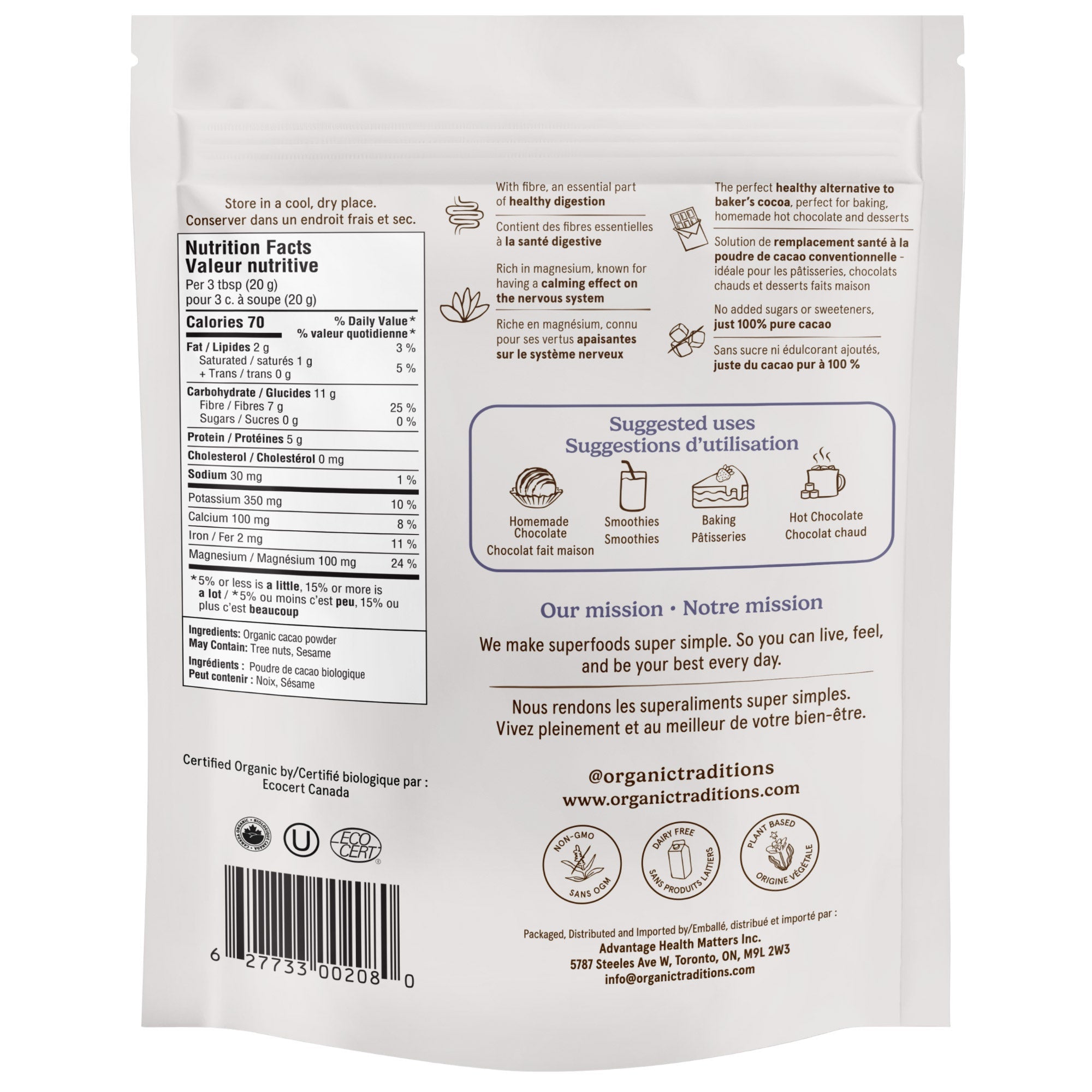 Organic Traditions 有機純可可粉 無添加糖 (454g x 2包) 產品圖片 2