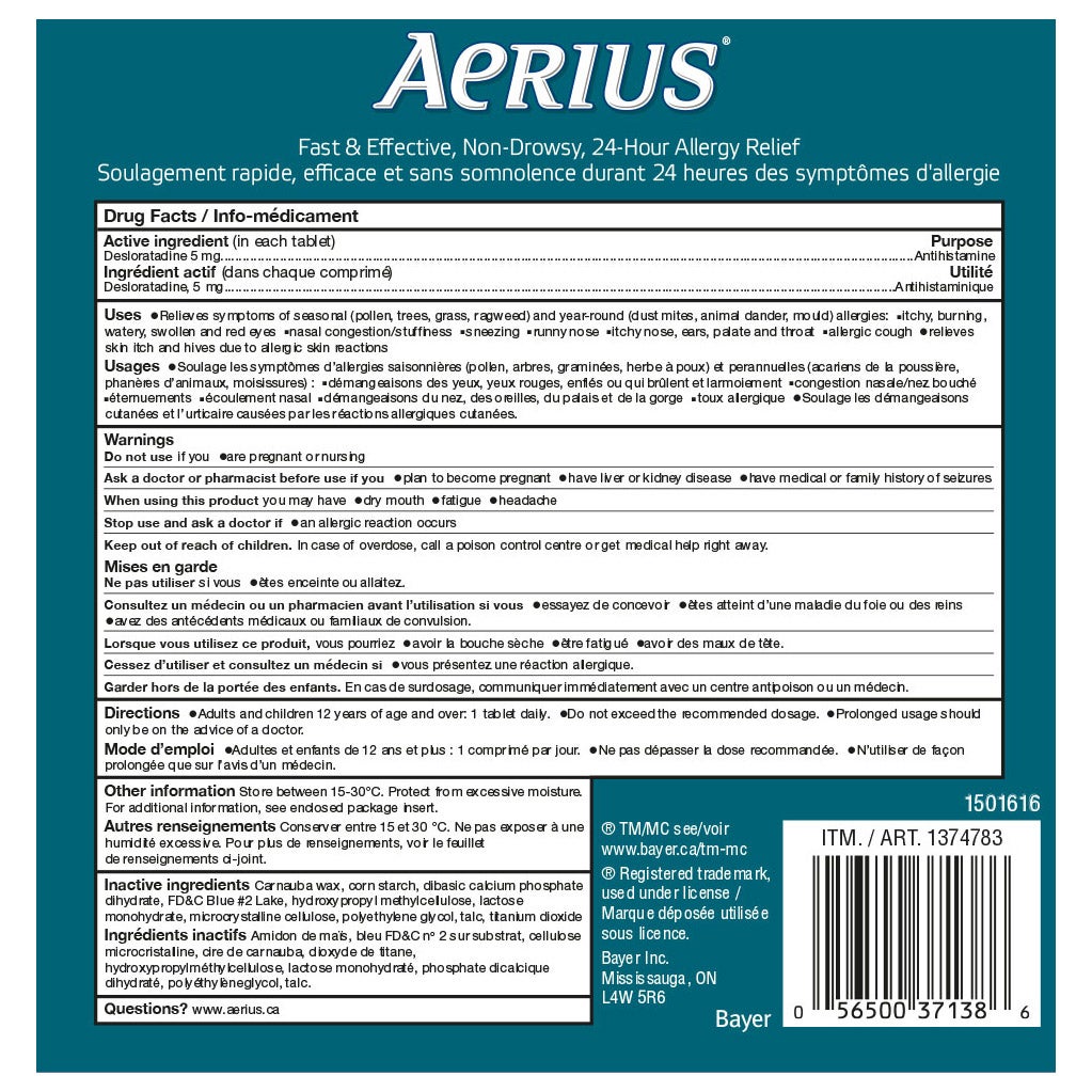 Aerius Aerius Allergy Relief Desloratadine 5 mg, 130 Tablets 產品圖片 2