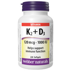 Webber Naturals 維他命K2 120mcg + D3 1000IU 軟膠囊 (220粒) 產品圖片 1