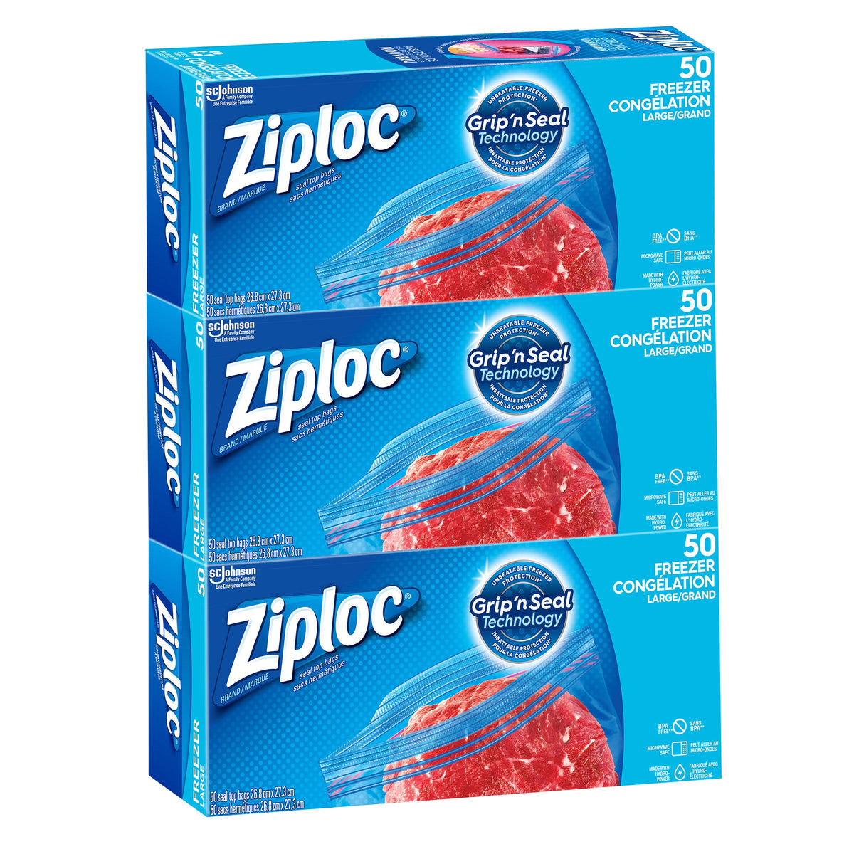 Ziploc 大型冰格保鮮袋 Grip 'n Seal (50個 x 3盒｜共150個) 產品圖片 1