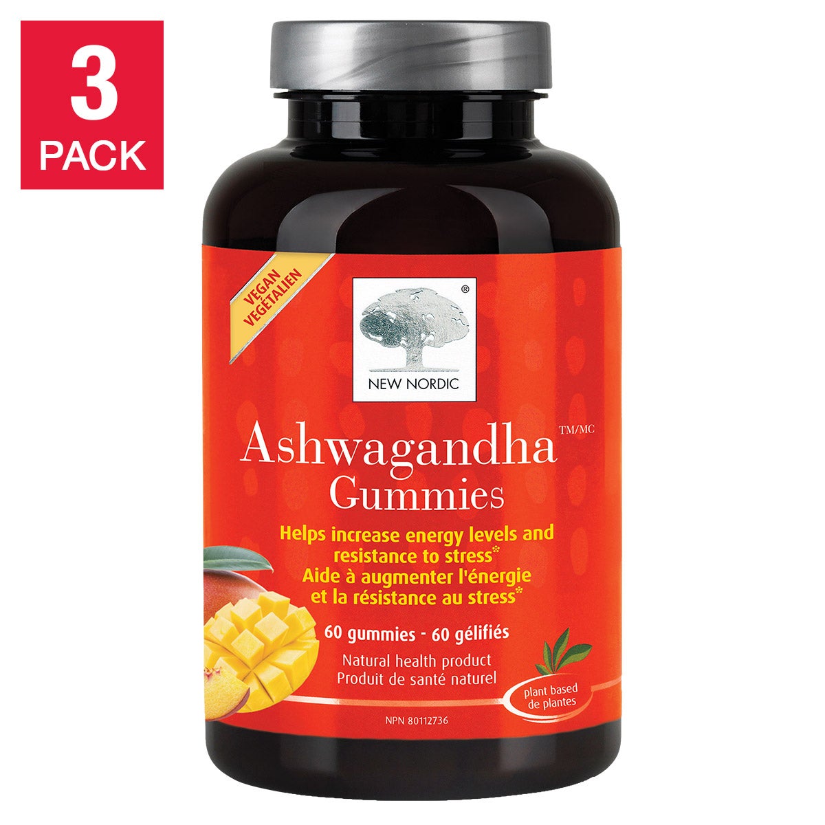 New Nordic 南非醉茄 Adaptogen 舒壓能量軟糖 桃芒果味 (60粒 x 3樽) 產品圖片 1
