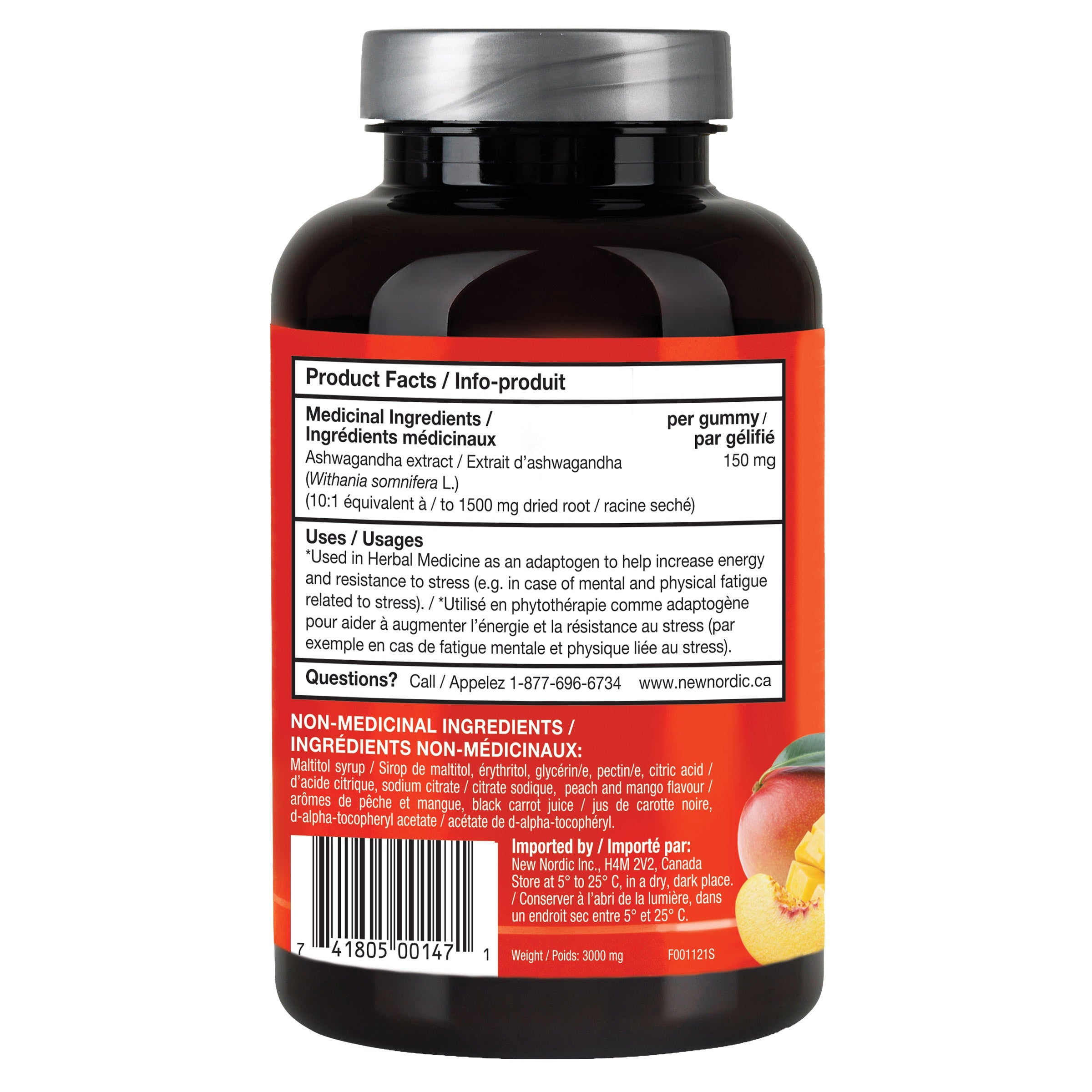 New Nordic 南非醉茄 Adaptogen 舒壓能量軟糖 桃芒果味 (60粒 x 3樽) 產品圖片 2
