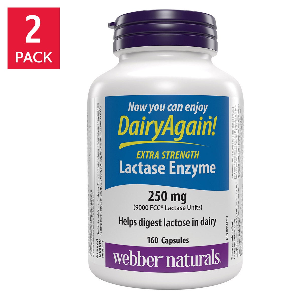 Webber Naturals 特強乳糖酶膠囊 (160粒 x 2樽) 產品圖片 1