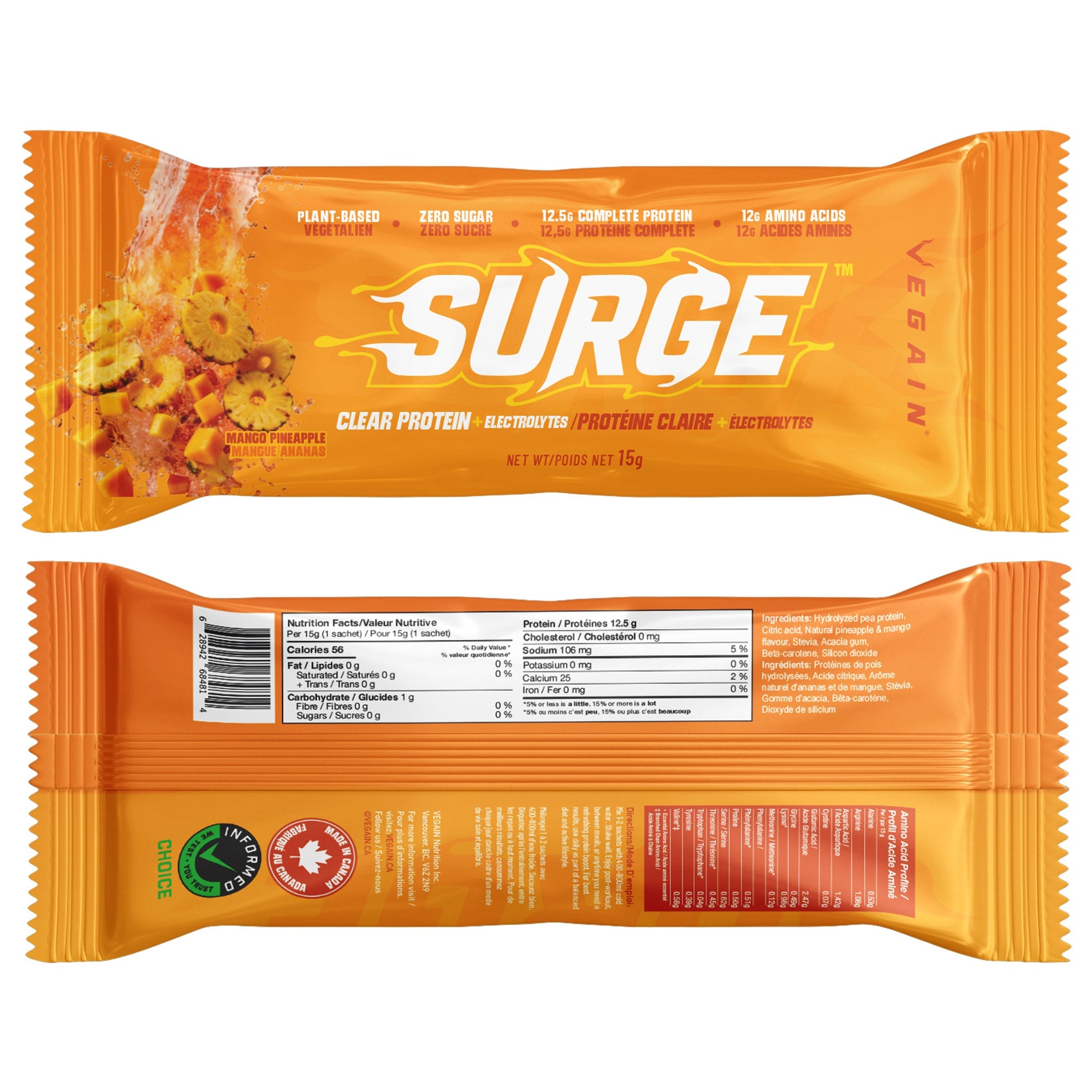 VEGAIN SURGE 透明蛋白電解質沖劑 芒果菠蘿味 (15g x 20包) 產品圖片 3