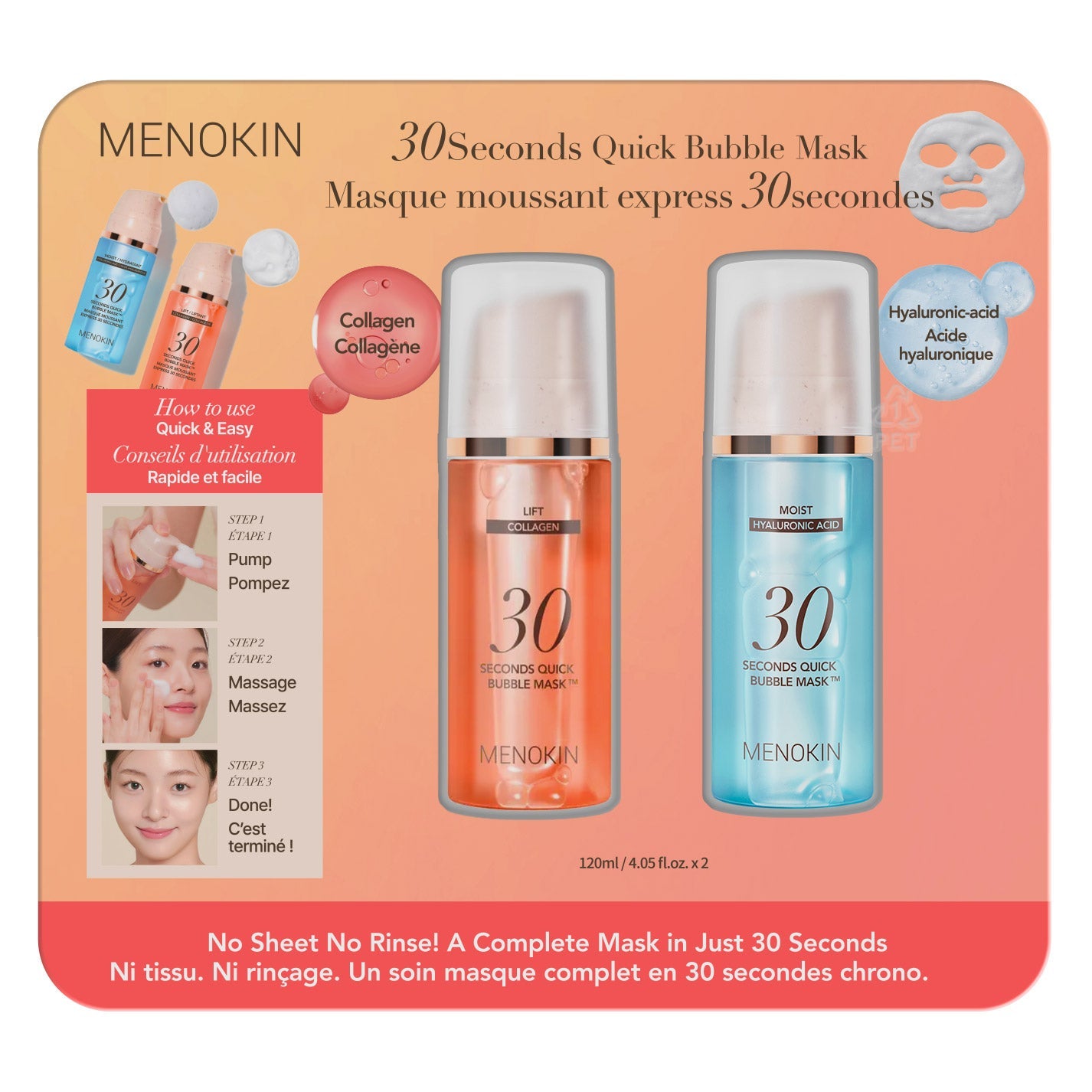 Menokin 30秒快速泡泡面膜 (120mL x 2) 產品圖片1