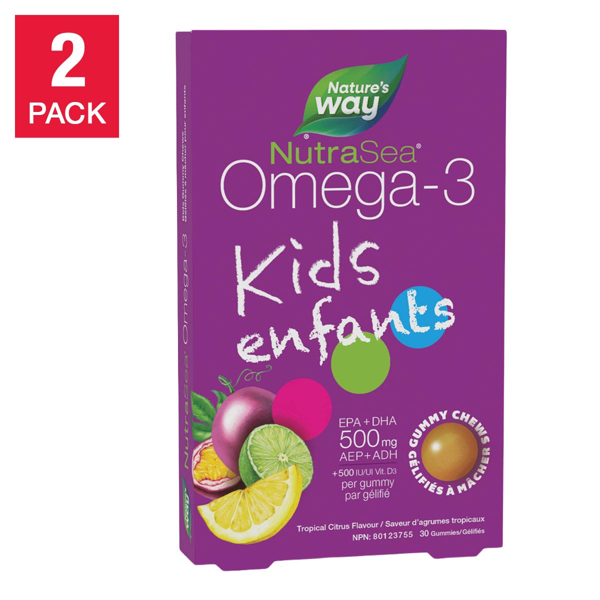 NutraSea 兒童Omega-3 熱帶柑橘味軟糖 (30粒 x 2包) 產品圖片 1