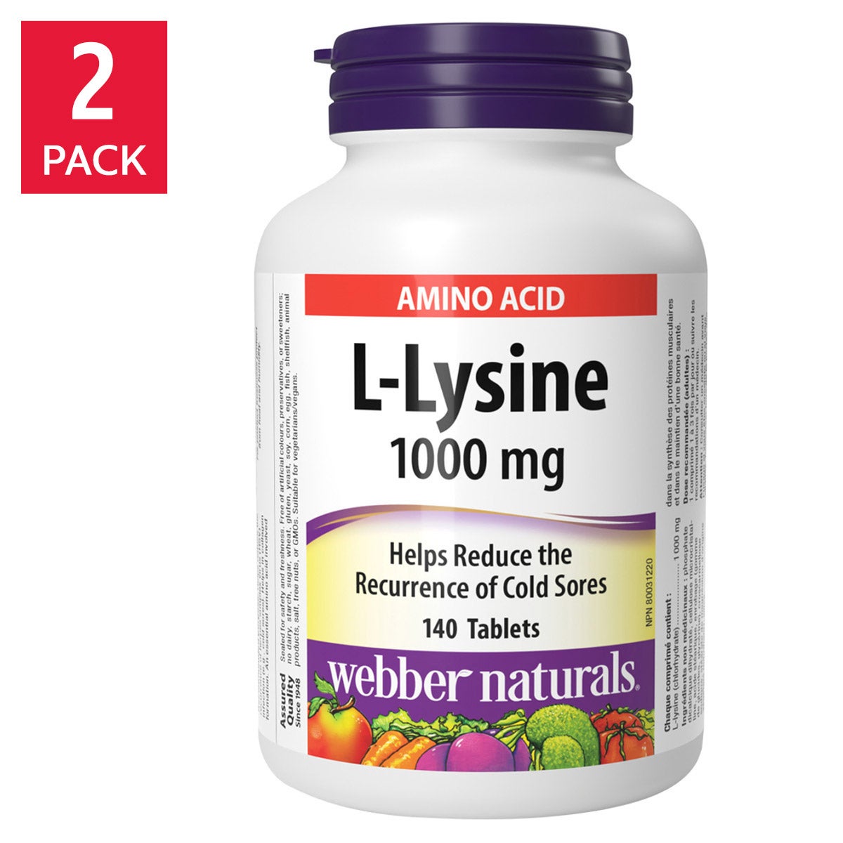 Webber Naturals L-Lysine 賴氨酸 1000mg (140片 x 2樽) 產品圖片 1