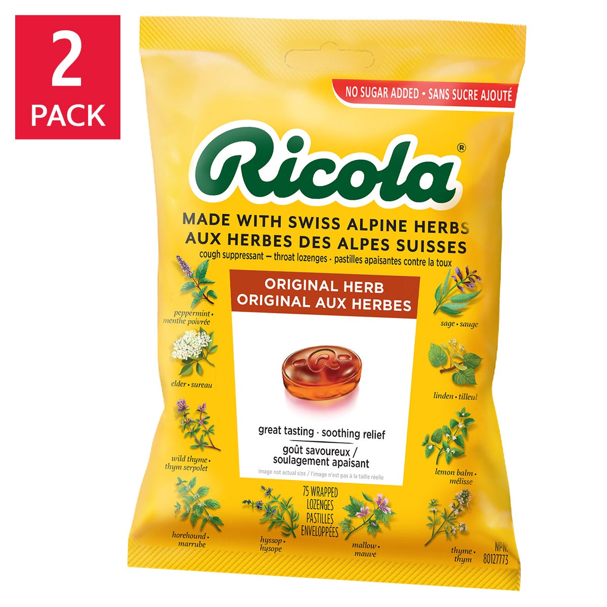Ricola 瑞士原味香草無糖潤喉糖 (75粒 x 2袋) 產品圖片 1