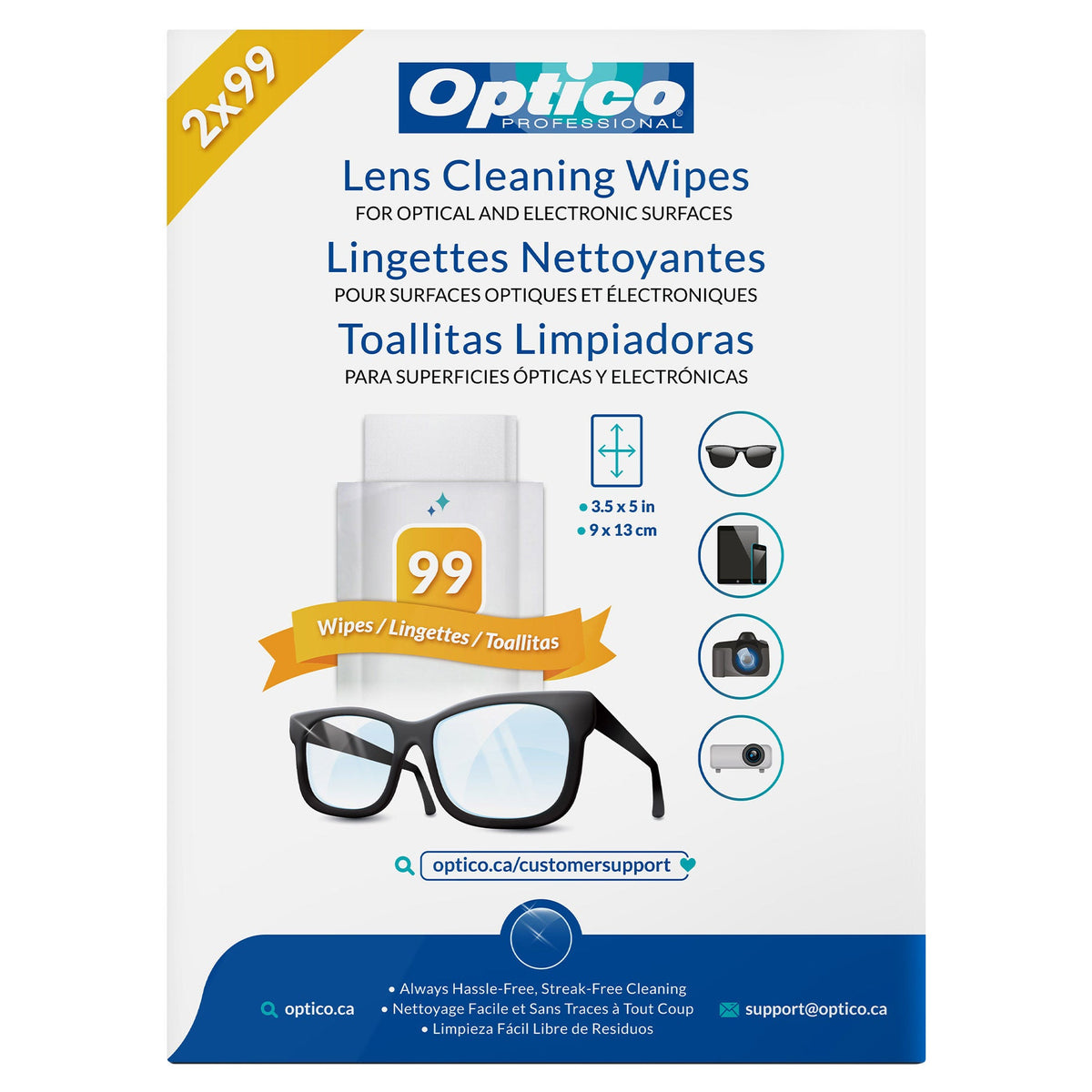 Optico 專業眼鏡及電子屏幕清潔濕巾 (99片 x 2盒) 產品圖片 1