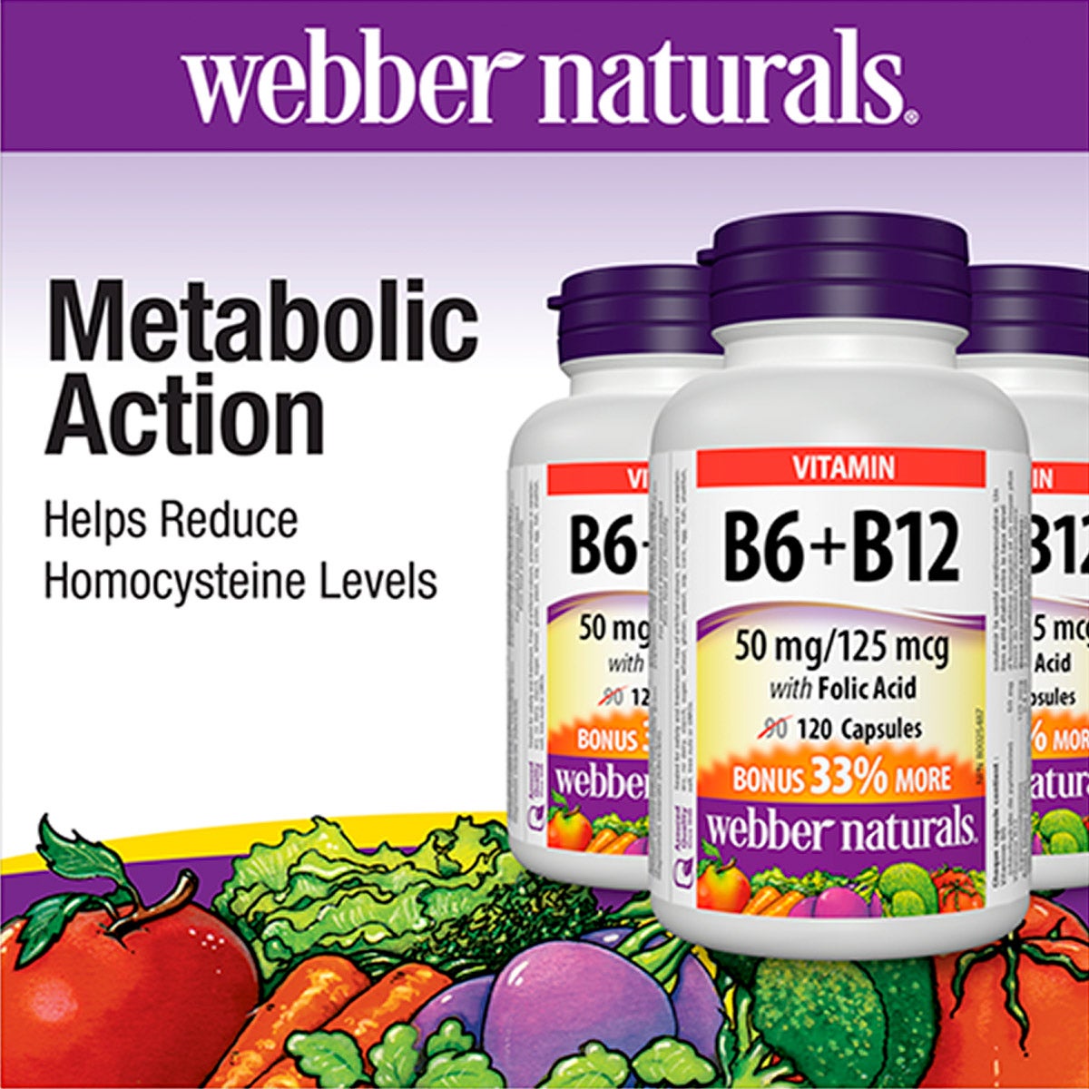 Webber Naturals 維他命B6 + B12 + 葉酸膠囊 (120粒 x 3樽) 產品圖片 2