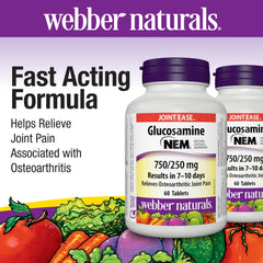 Webber Naturals 葡萄糖胺 + NEM® 天然蛋殼膜片 (60片 x 2樽) 產品圖片 2