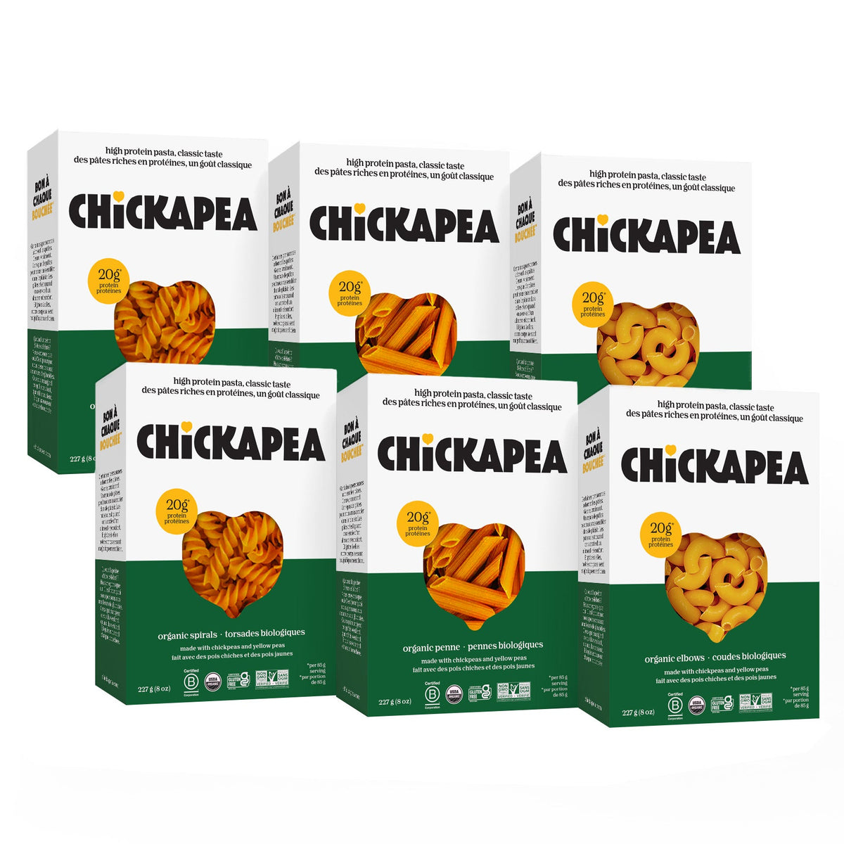Chickapea 有機鷹嘴豆黃豌豆高蛋白意粉 三款形狀 (227g x 6盒) 產品圖片 1