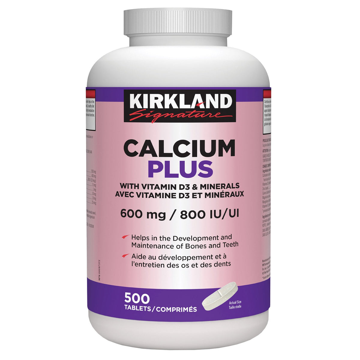 Kirkland Signature 鈣 600mg + 維他命D3 800IU + 礦物質片 (500片) 產品圖片 1