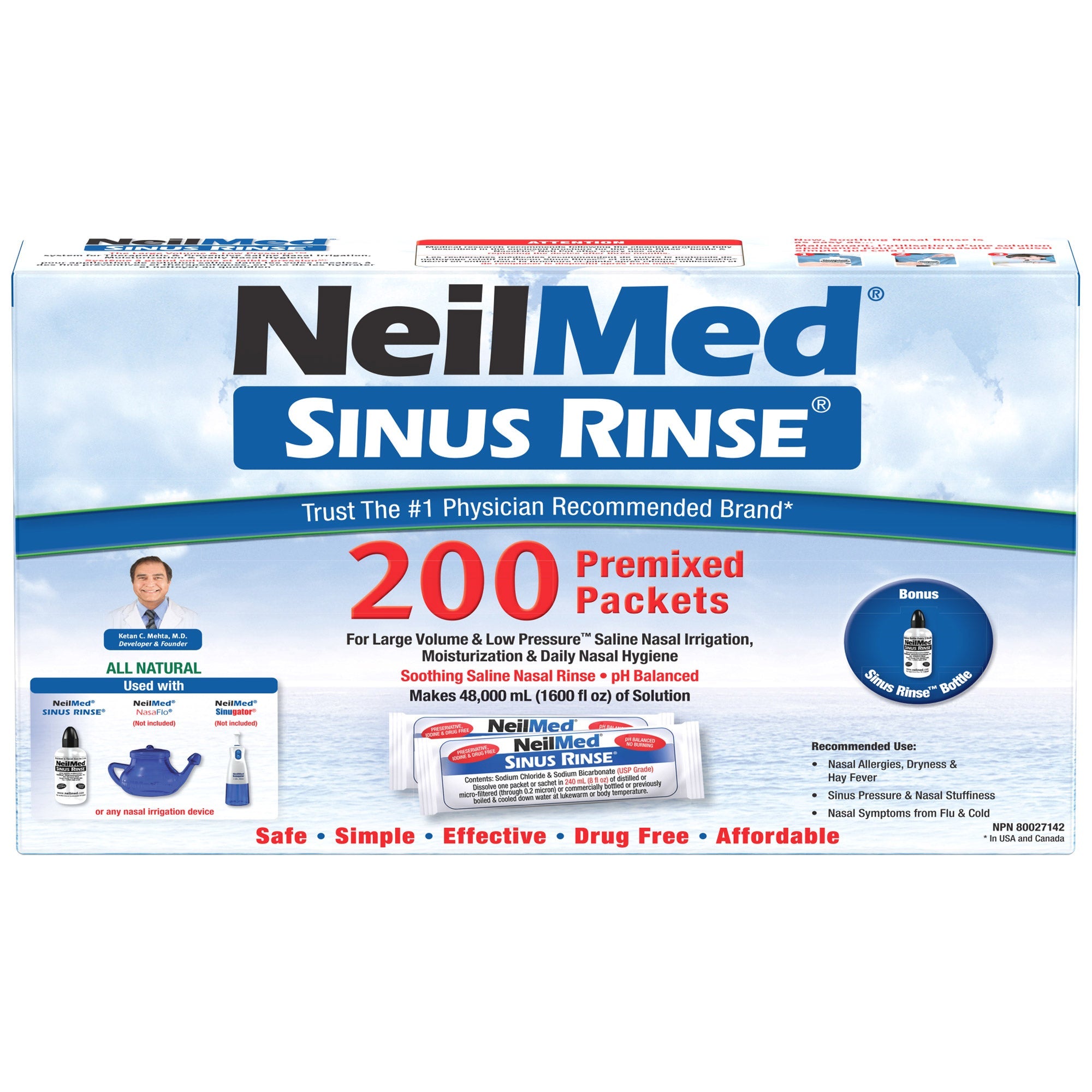 NeilMed NeilMed Sinus Rinse Kit, 200 Packets and Rinse Bottle 產品圖片 1