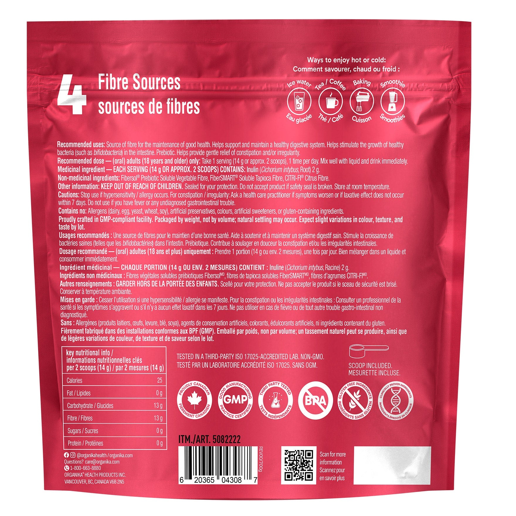 Organika Organika Belli-Bliss Fibre Unflavoured, 700 g 產品圖片 2