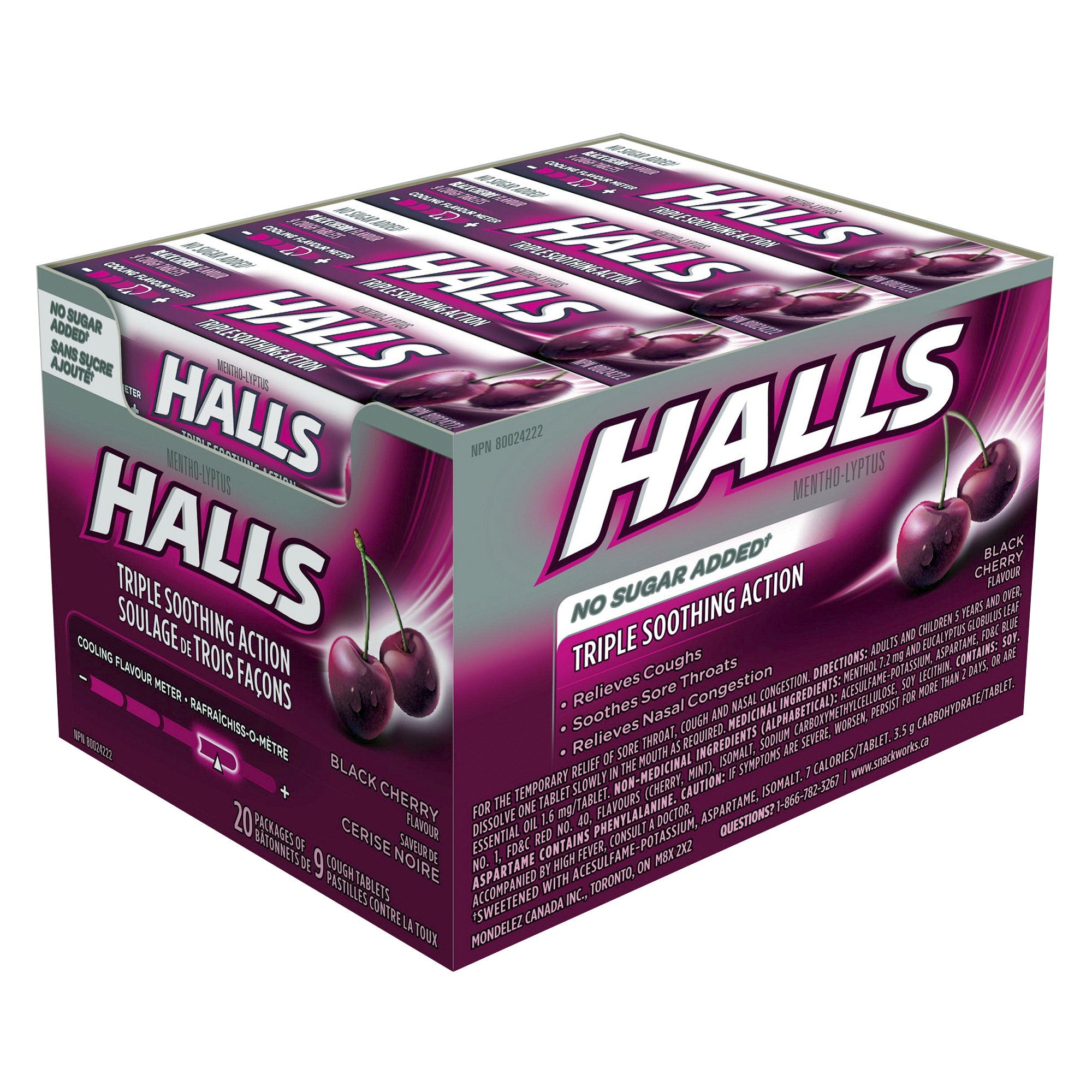 Halls 黑櫻桃味無添加糖潤喉糖 (9粒 x 20包) 產品圖片 2