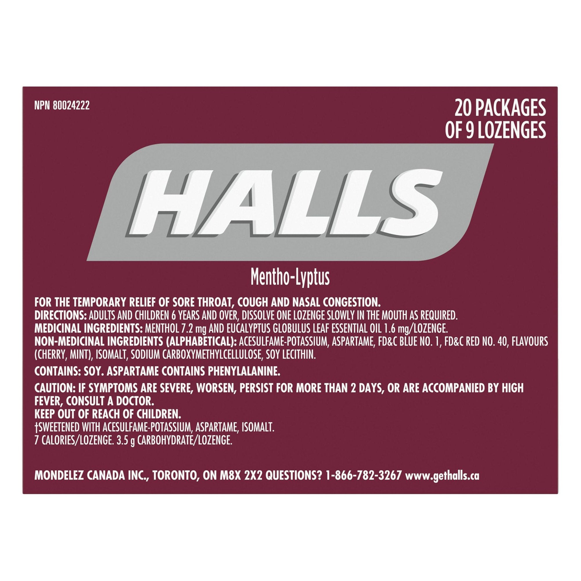 Halls 黑櫻桃味無添加糖潤喉糖 (9粒 x 20包) 產品圖片 3