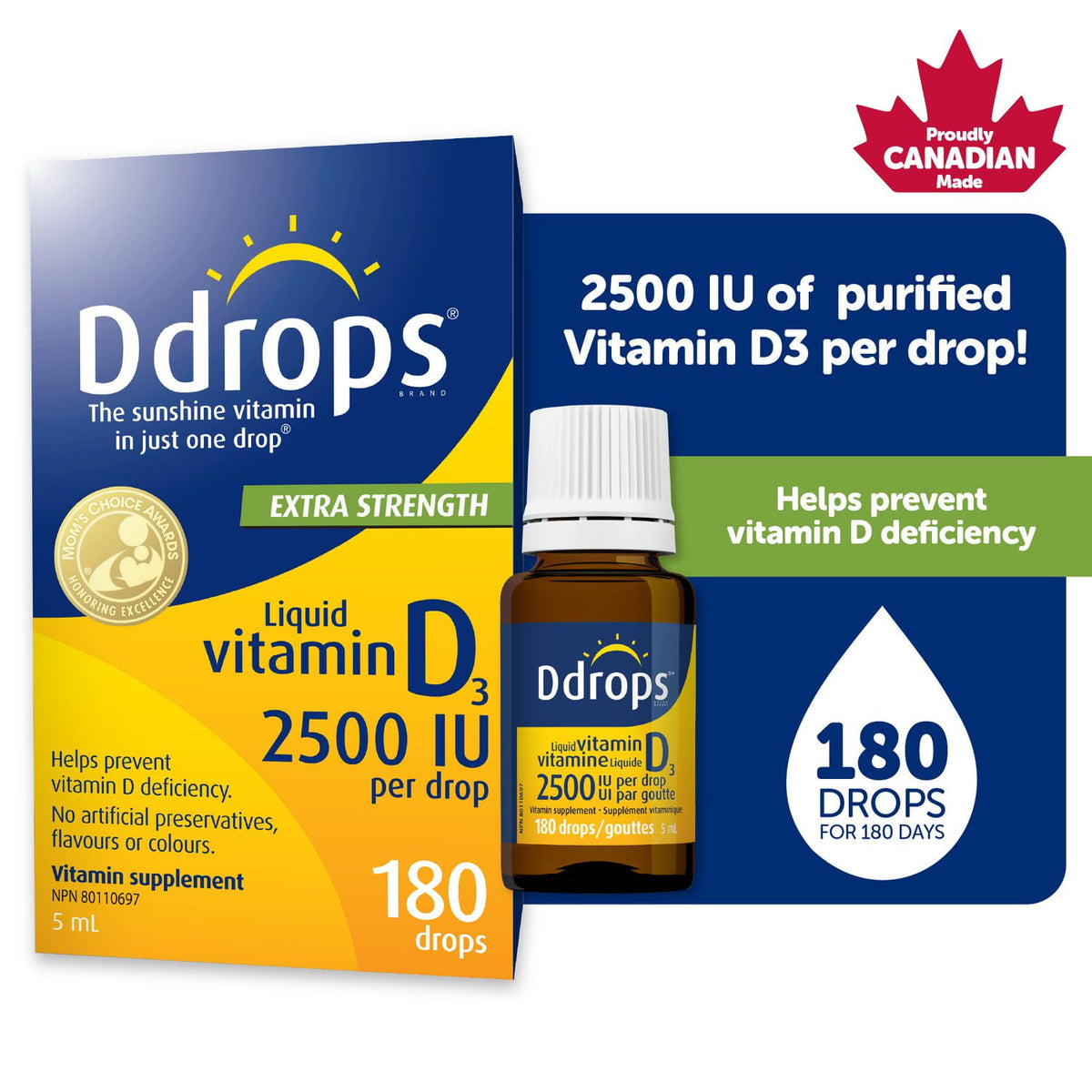 Ddrops 特強維他命D3 2500IU 液體滴劑 (5mL｜約180滴) 產品圖片 1