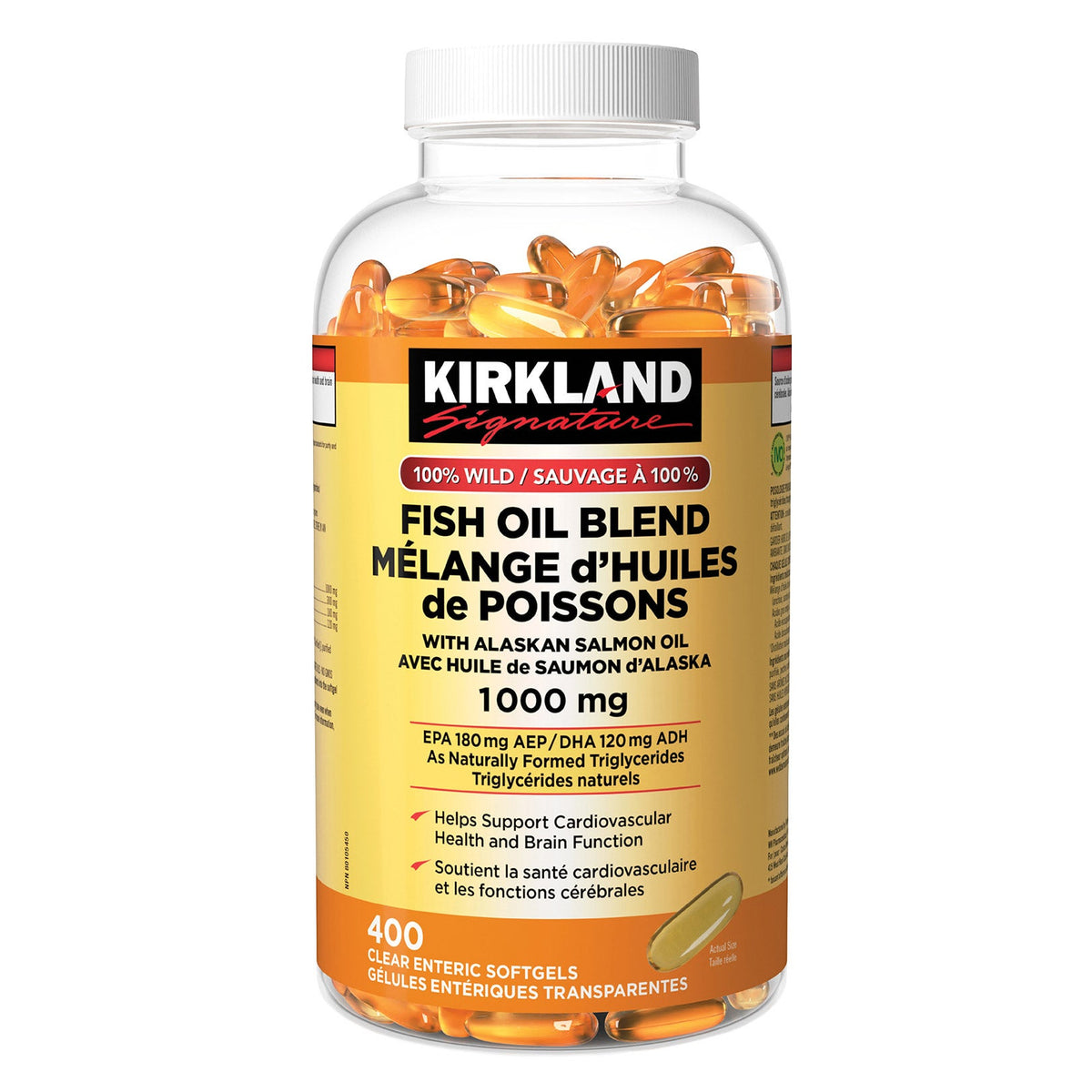 Kirkland Signature 100%野生魚油 Omega-3 EPA 180mg + DHA 120mg 腸溶軟膠囊 (400粒) 產品圖片 1