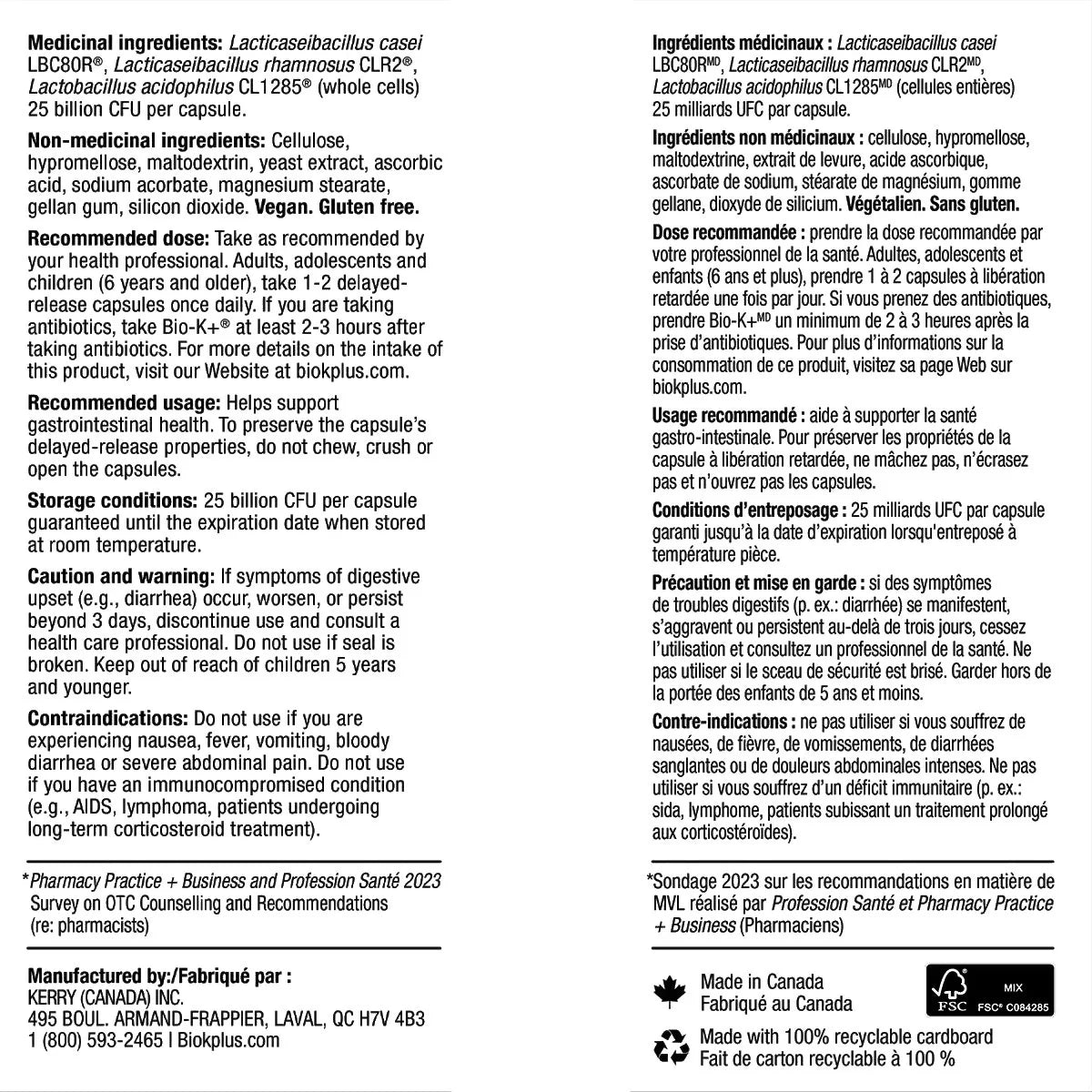 Bio-K+ 每日益生菌護理 (醫療級配方) 250億活性菌 (60粒) - canadahk