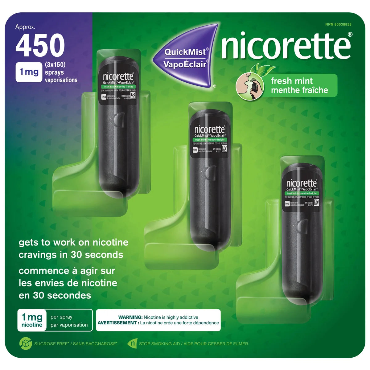 Nicorette QuickMist 速效戒煙噴霧 (清新薄荷味) 1mg/噴 (150噴 x 3支 超值裝) - canadahk