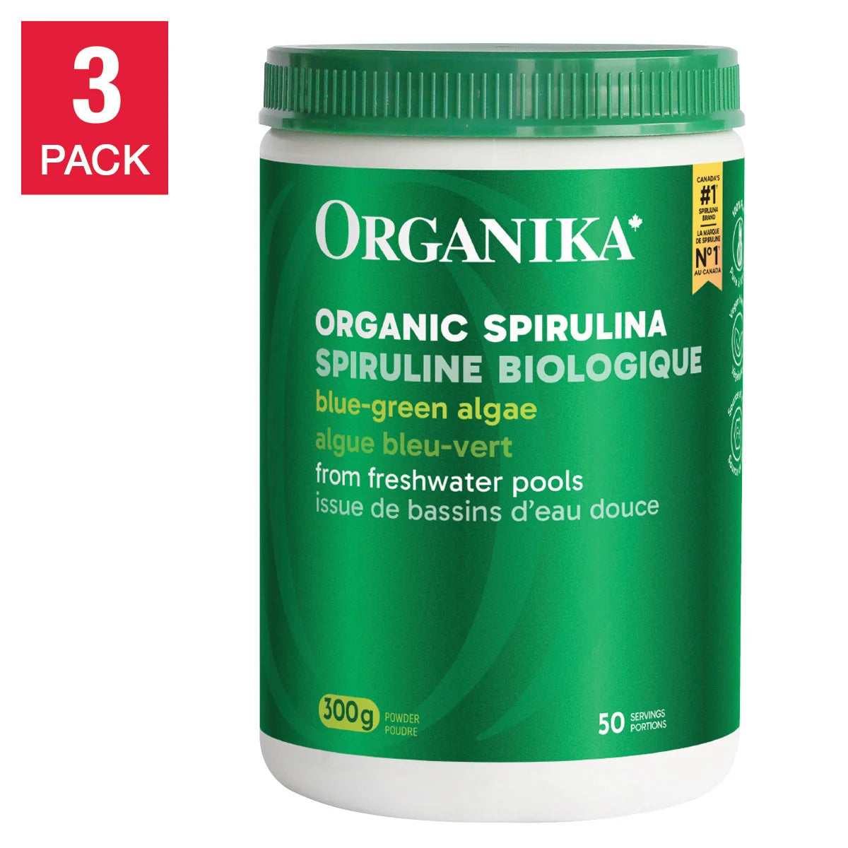 Organika 有機螺旋藻粉 (藍綠藻) 300g x 3樽裝 (超級食物) - canadahk