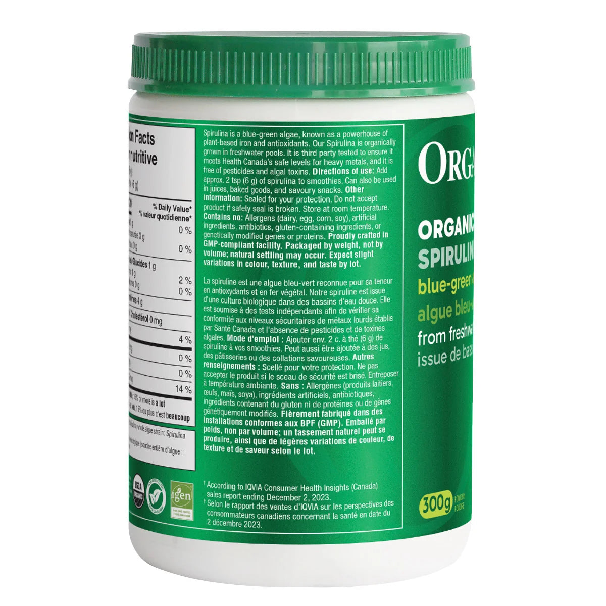 Organika 有機螺旋藻粉 (藍綠藻) 300g x 3樽裝 (超級食物) - canadahk