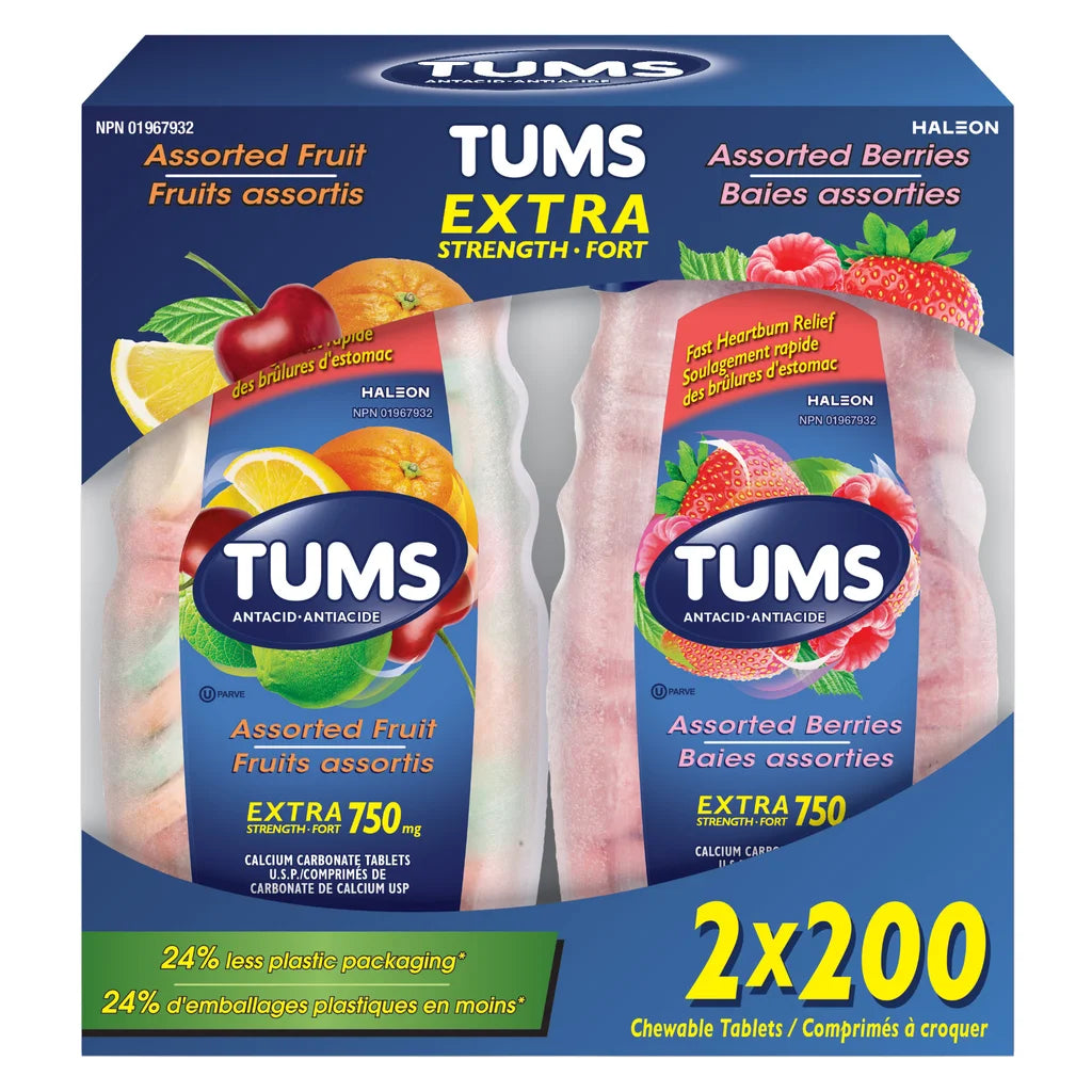 Tums 特強抗酸胃藥咀嚼片 750mg (雜果 + 野莓味) 400粒 (200粒 x 2樽)